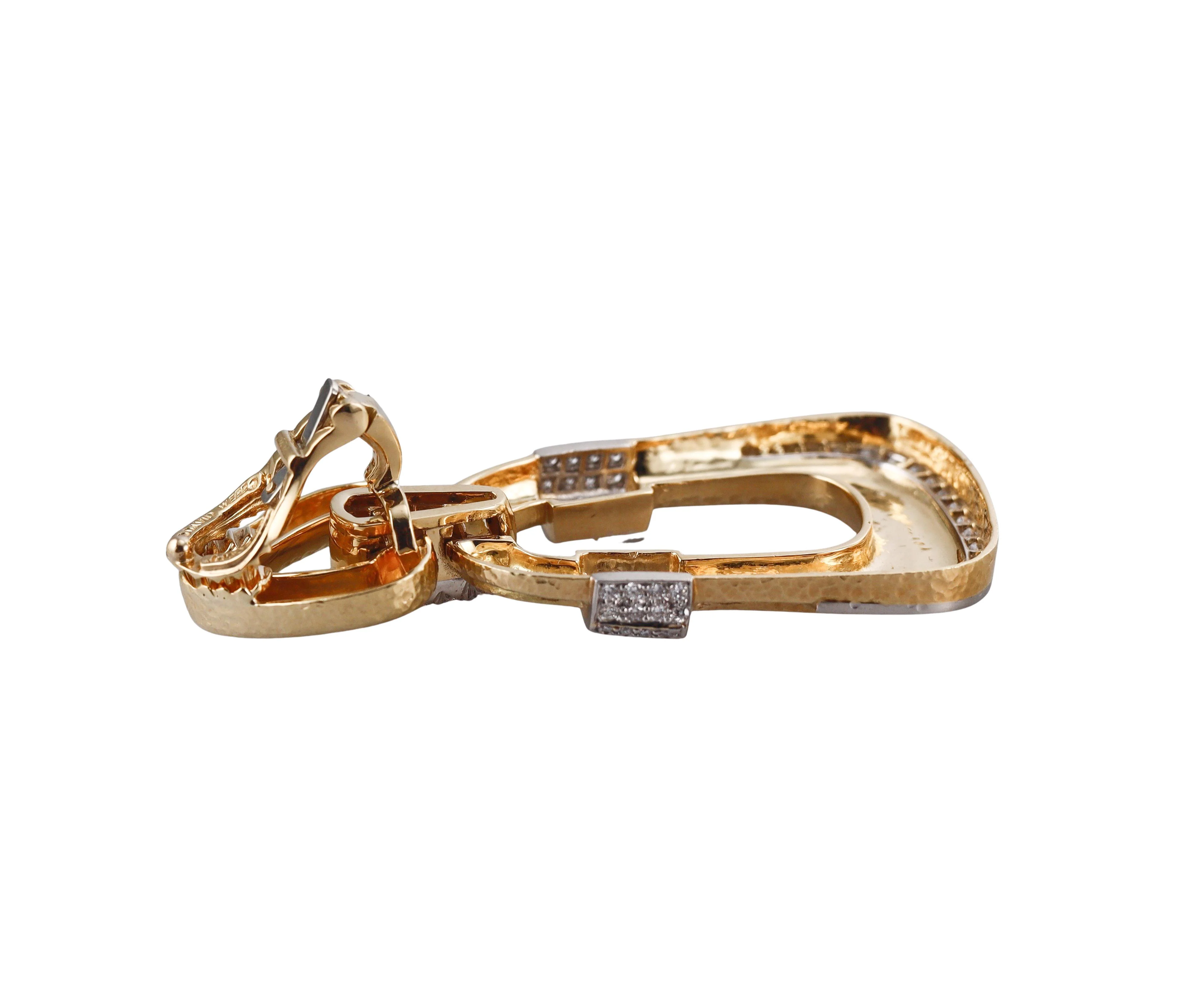 David Webb Plaza Diamond Gold Platinum Doorknocker Earrings