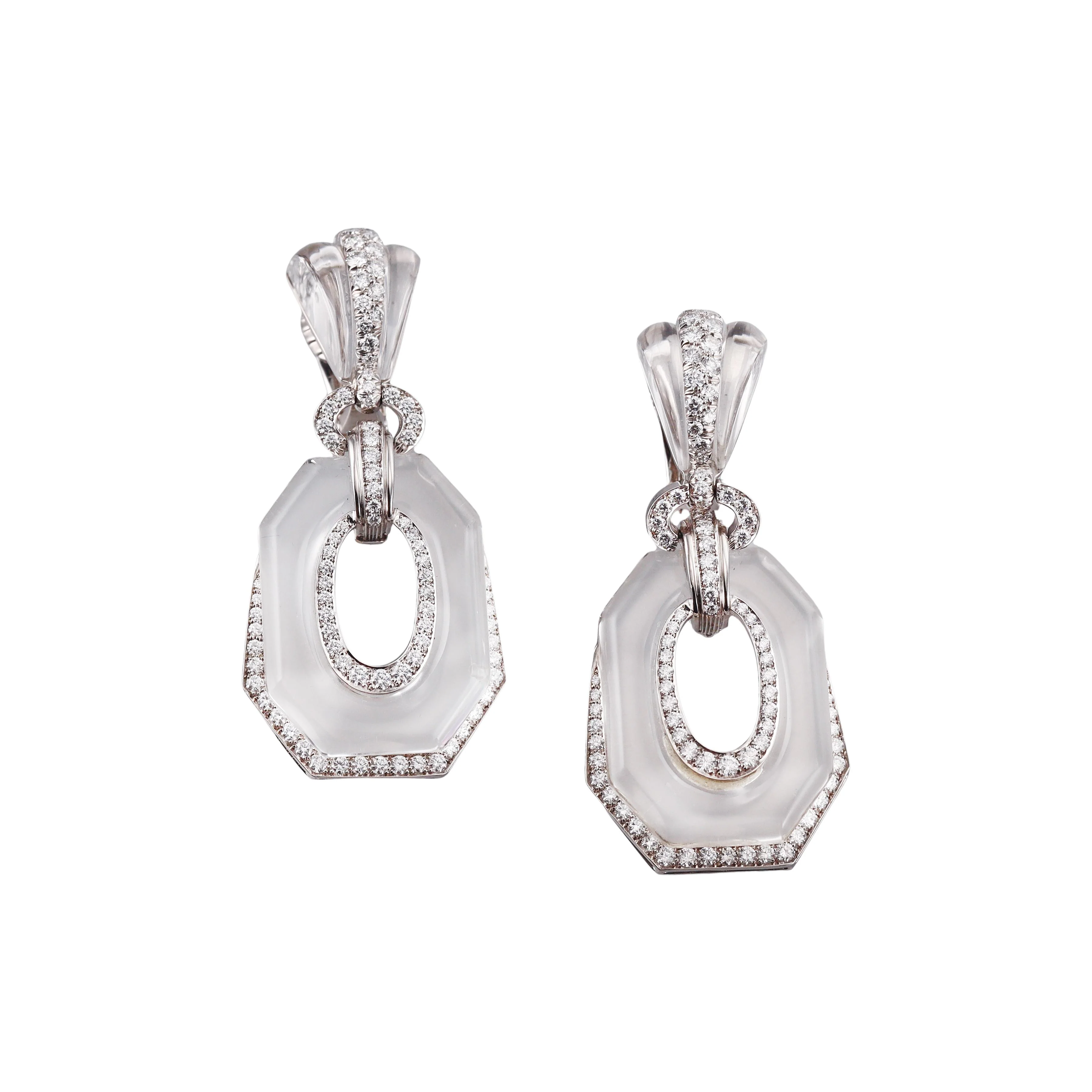 David Webb Midnight Rock Crystal Diamond Gold Platinum Earrings