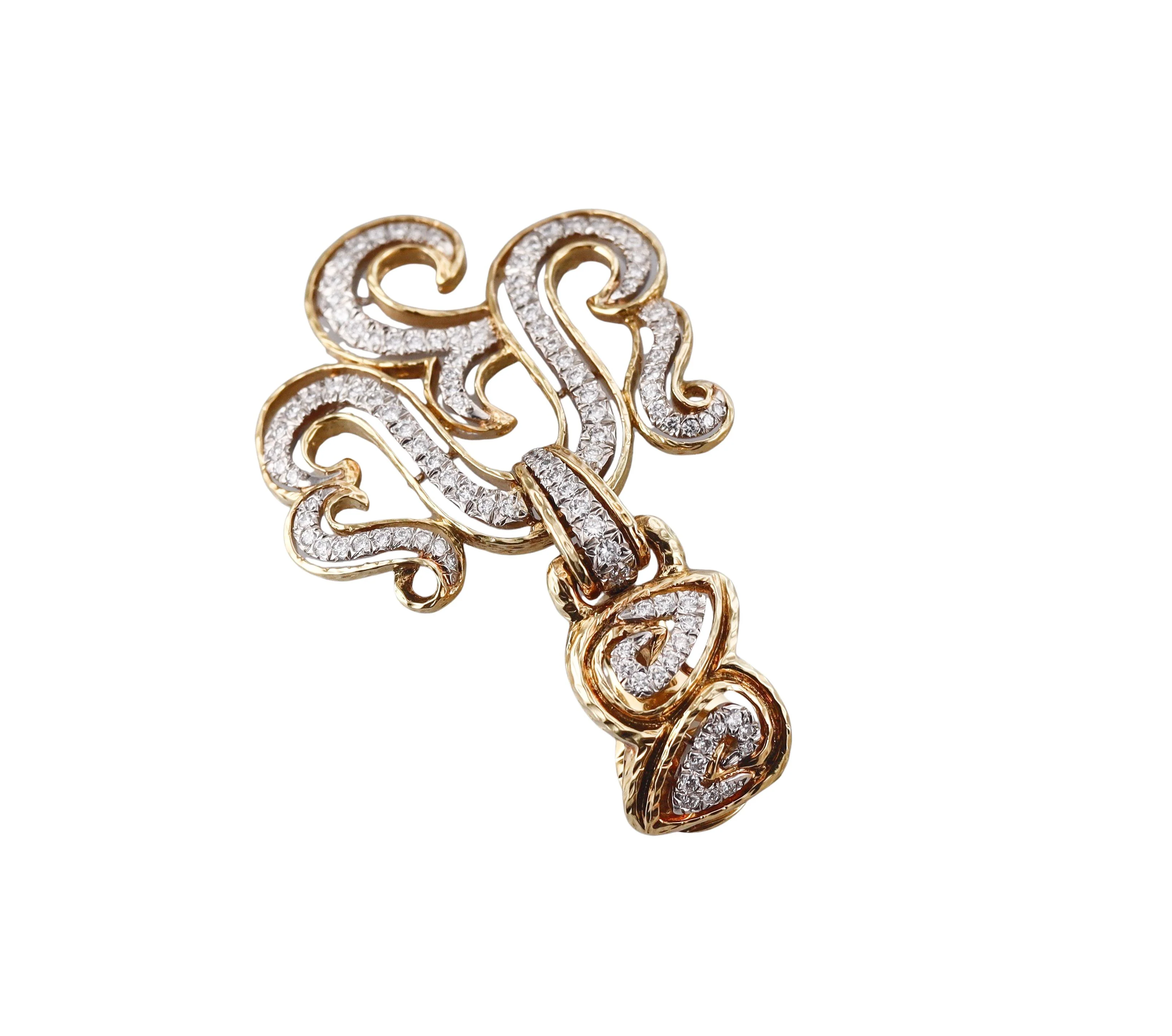 David Webb Ancient World Diamond Gold Platinum Scroll Earrings