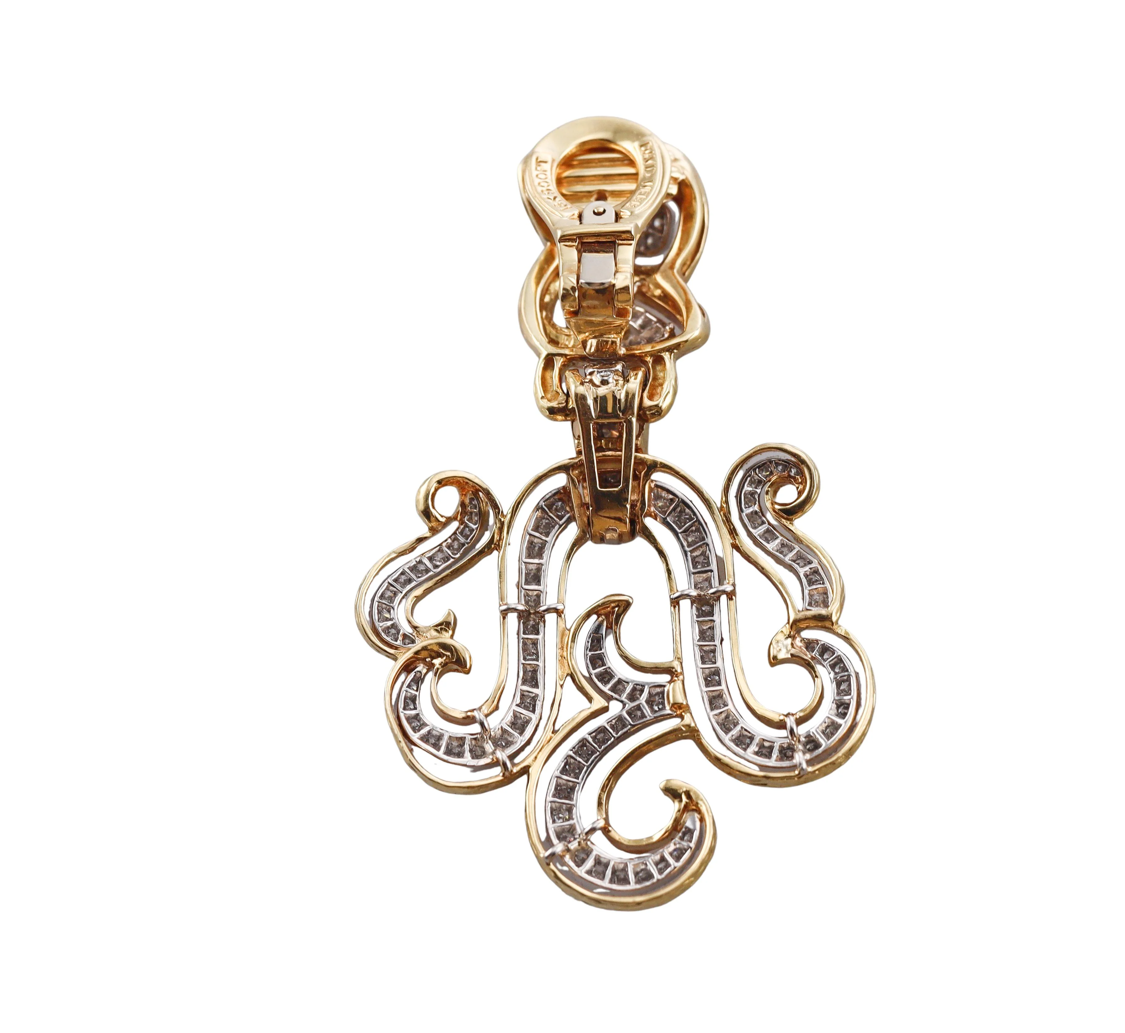David Webb Ancient World Diamond Gold Platinum Scroll Earrings