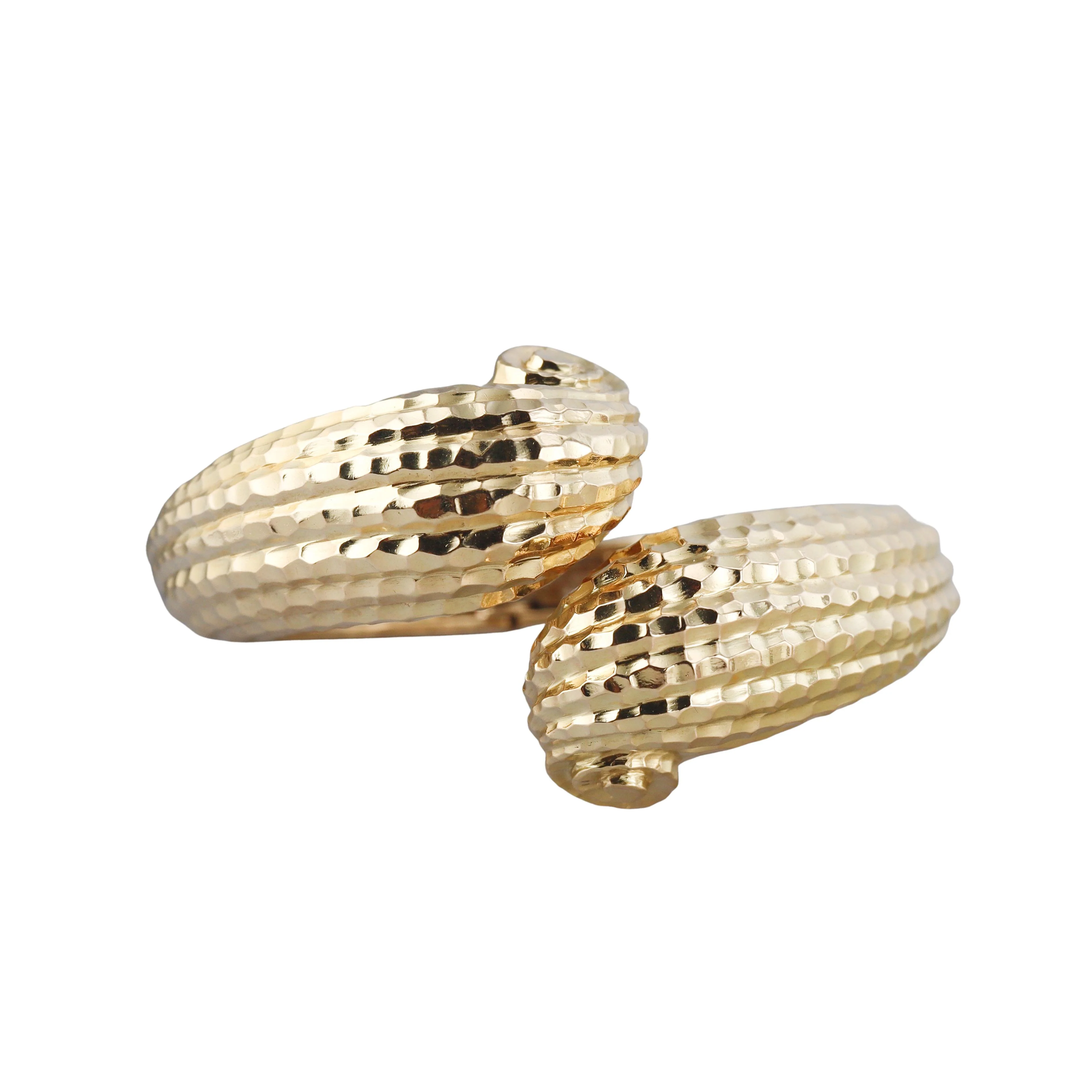 David Webb Hammered Gold Crossover Bangle Bracelet
