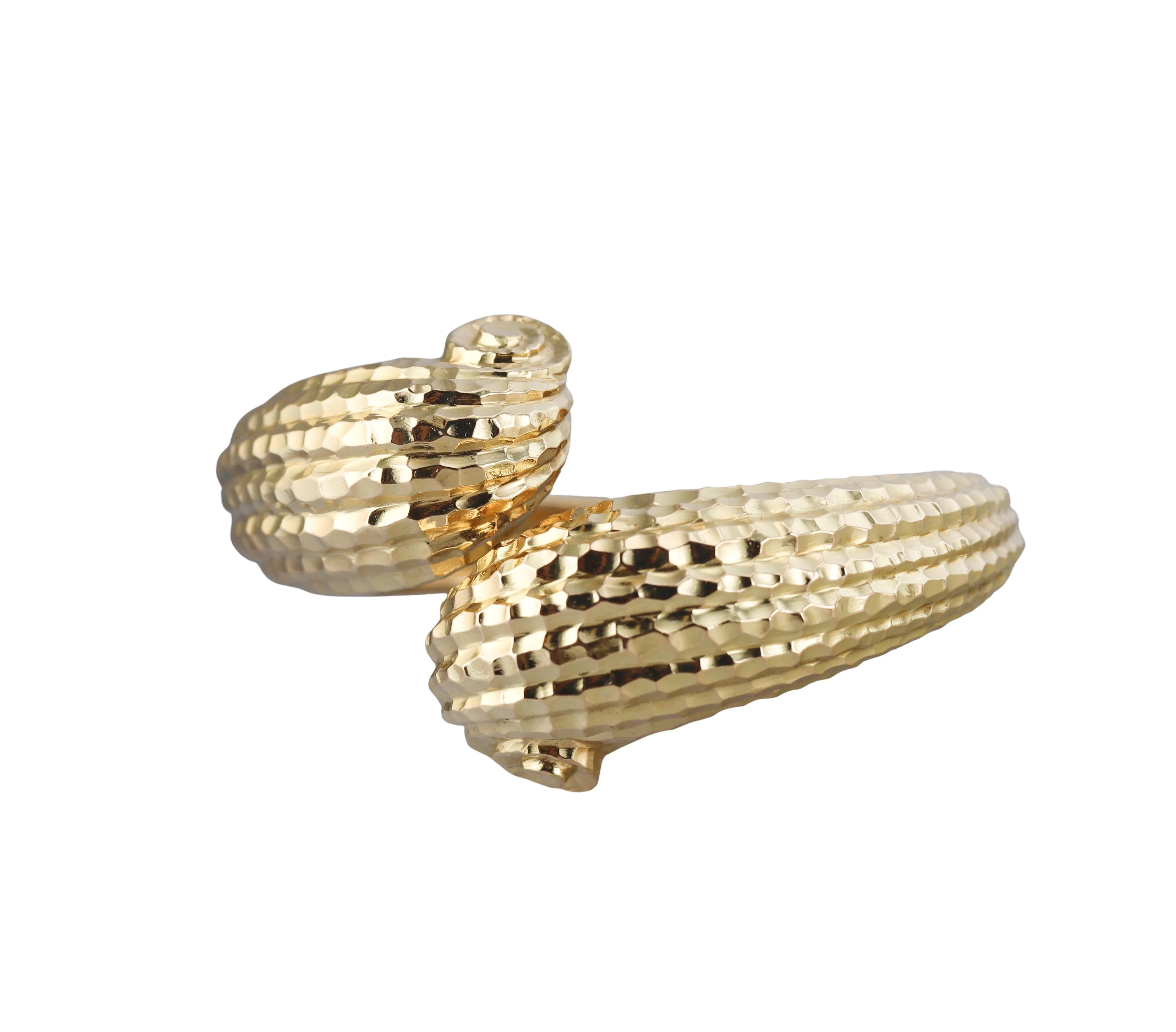 David Webb Hammered Gold Crossover Bangle Bracelet