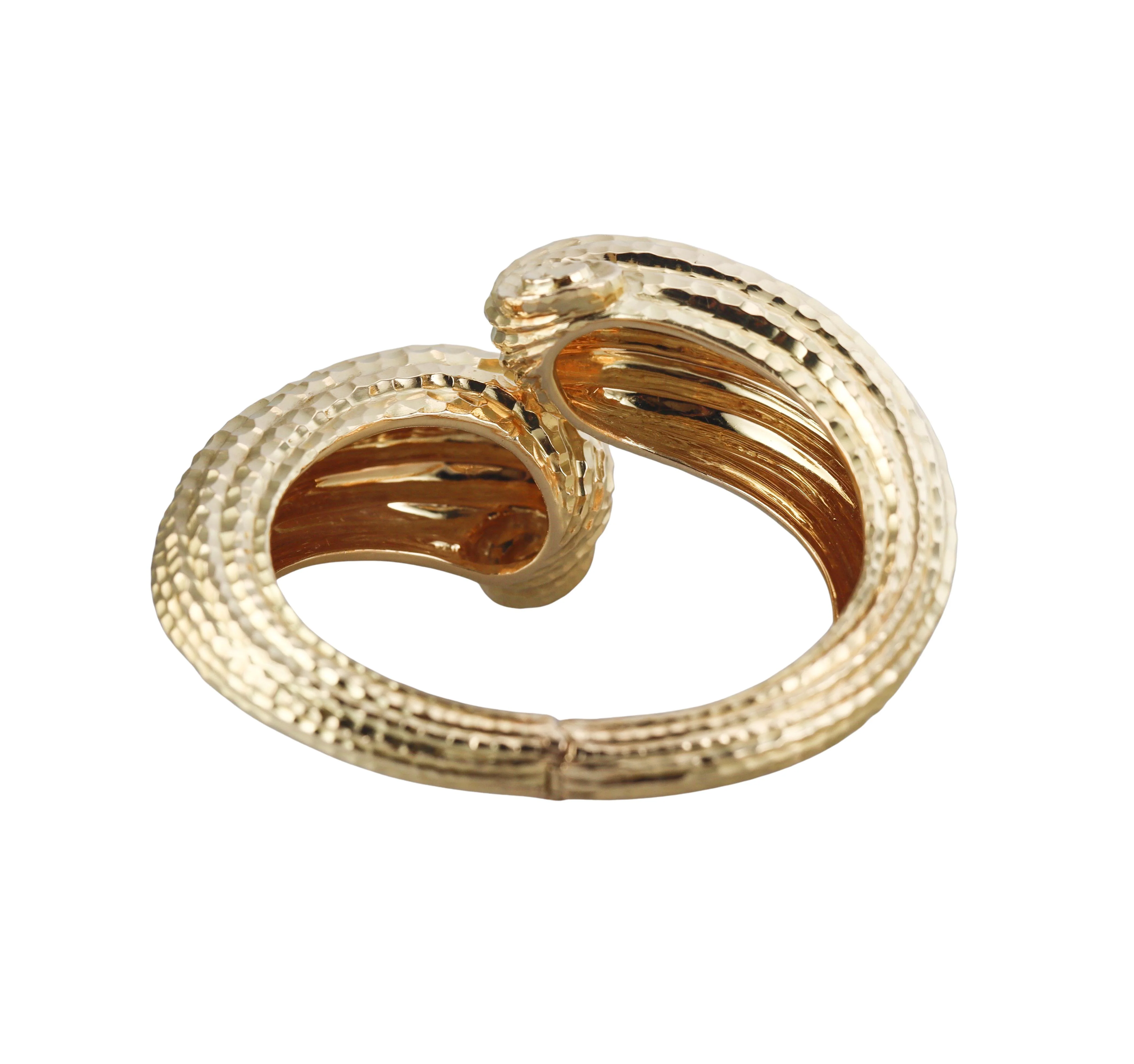 David Webb Hammered Gold Crossover Bangle Bracelet