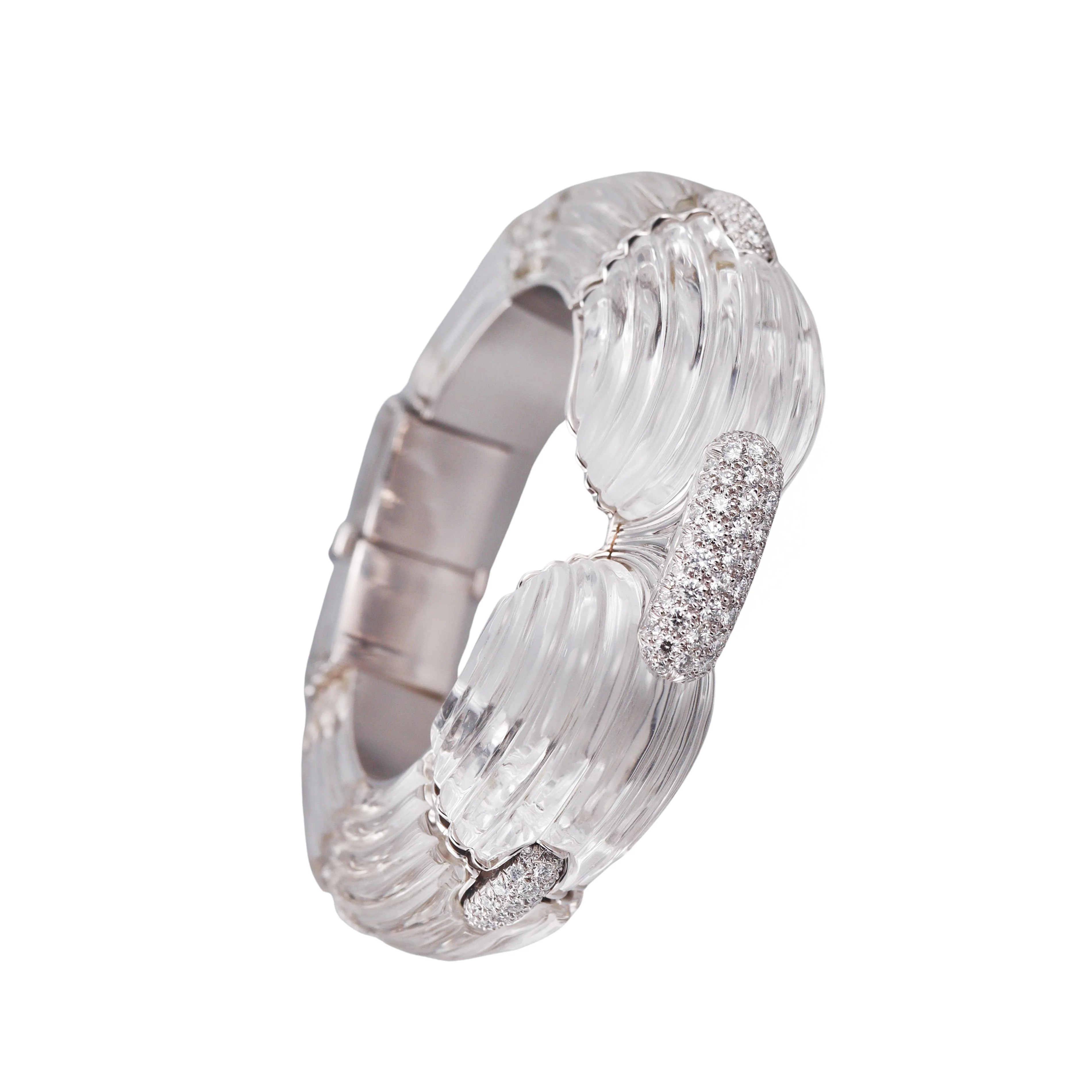 David Webb Twilight Rock Crystal Diamond Gold Platinum Bracelet