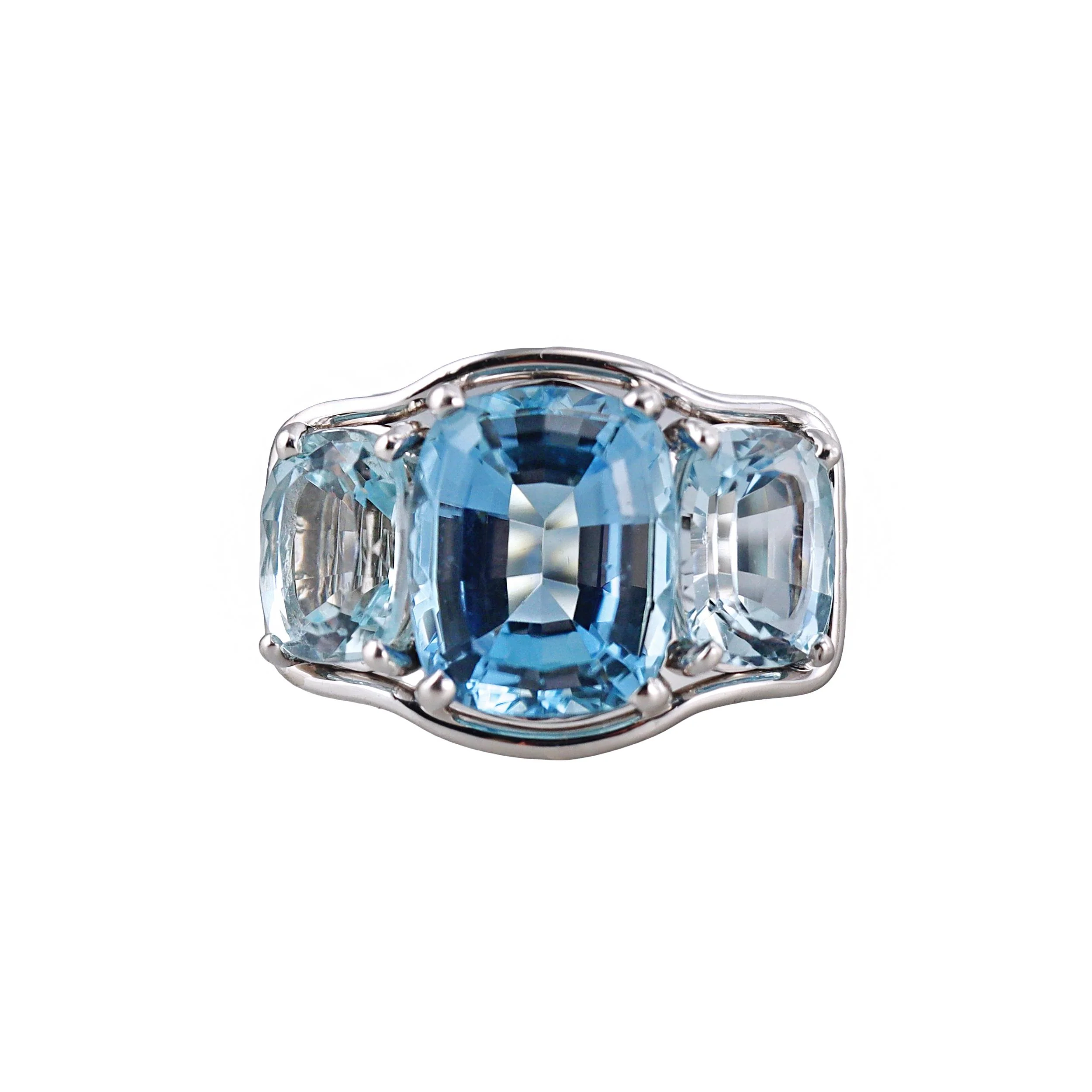 Verdura Aquamarine Gold Three Stone Ring