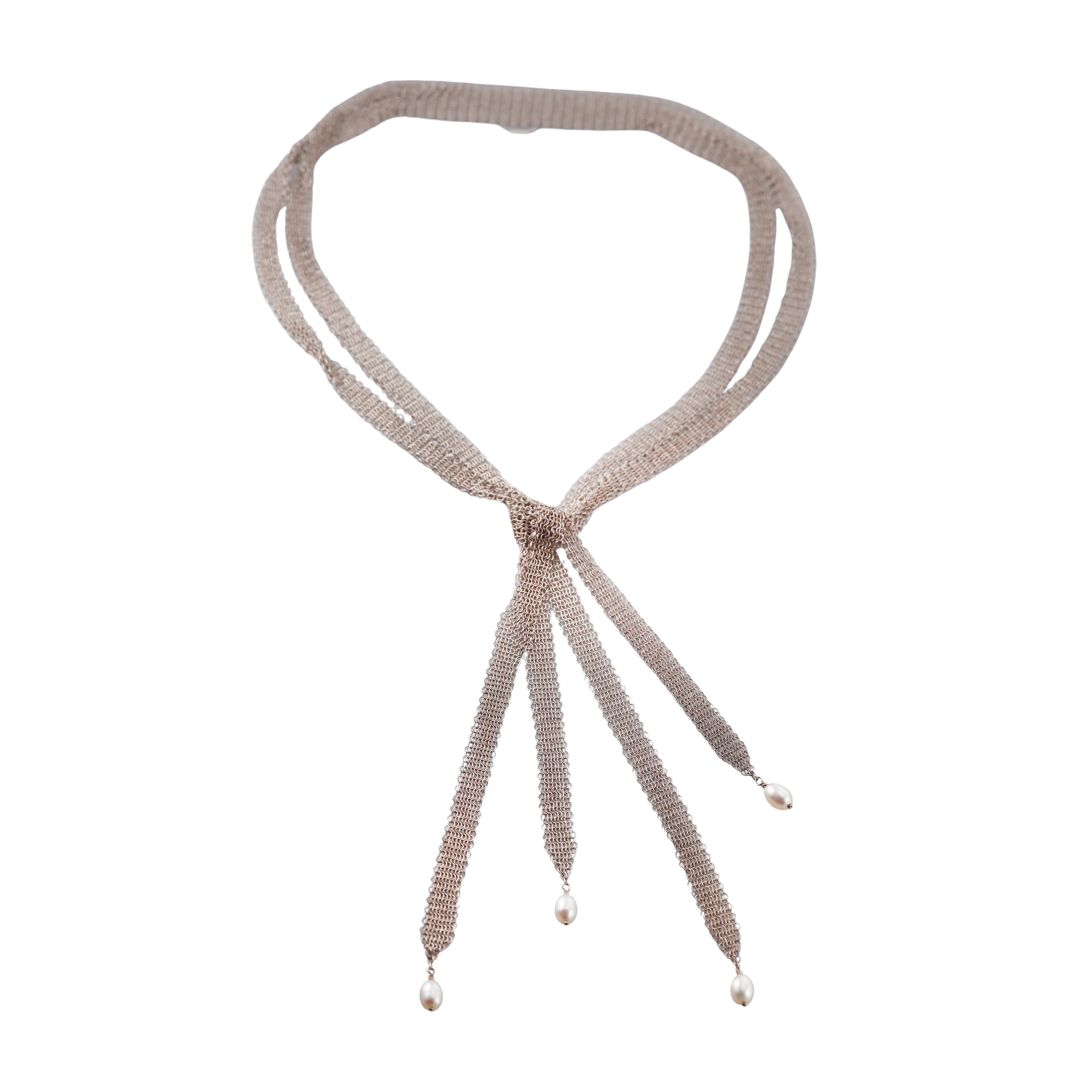Tiffany  Co Elsa Peretti Silver Pearl Mesh Necklace