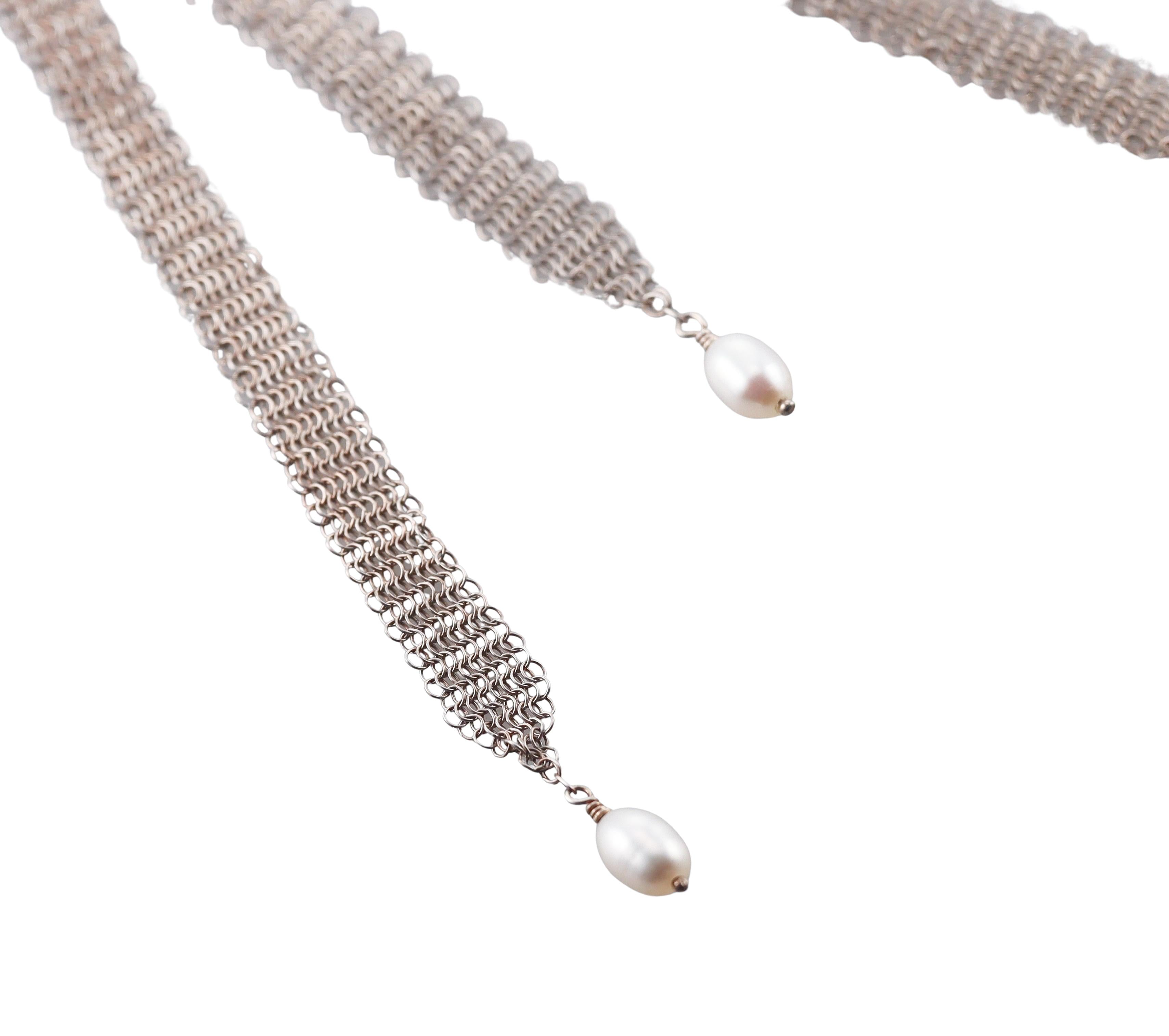 Tiffany Co Elsa Peretti Silver Pearl Mesh Necklace