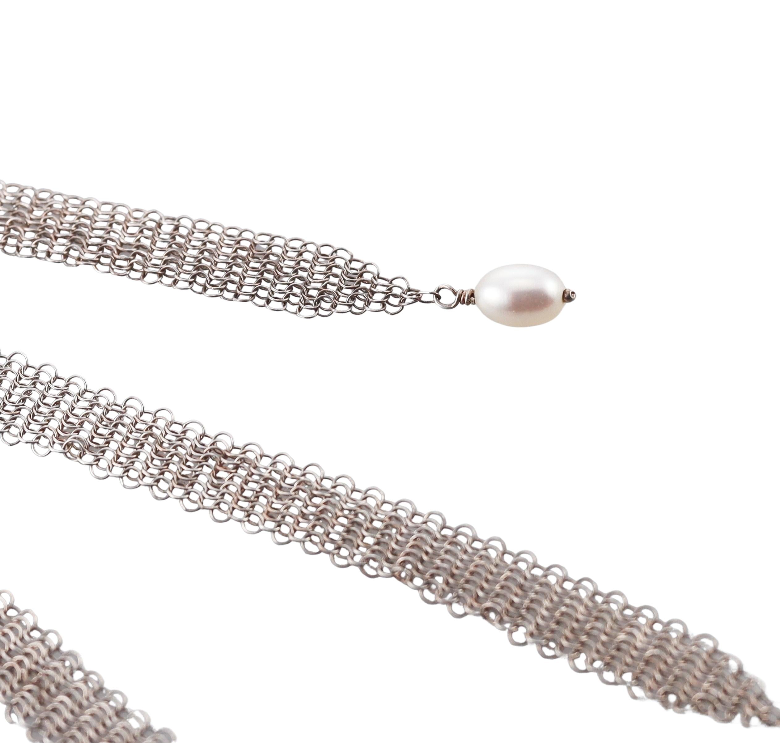 Tiffany Co Elsa Peretti Silver Pearl Mesh Necklace