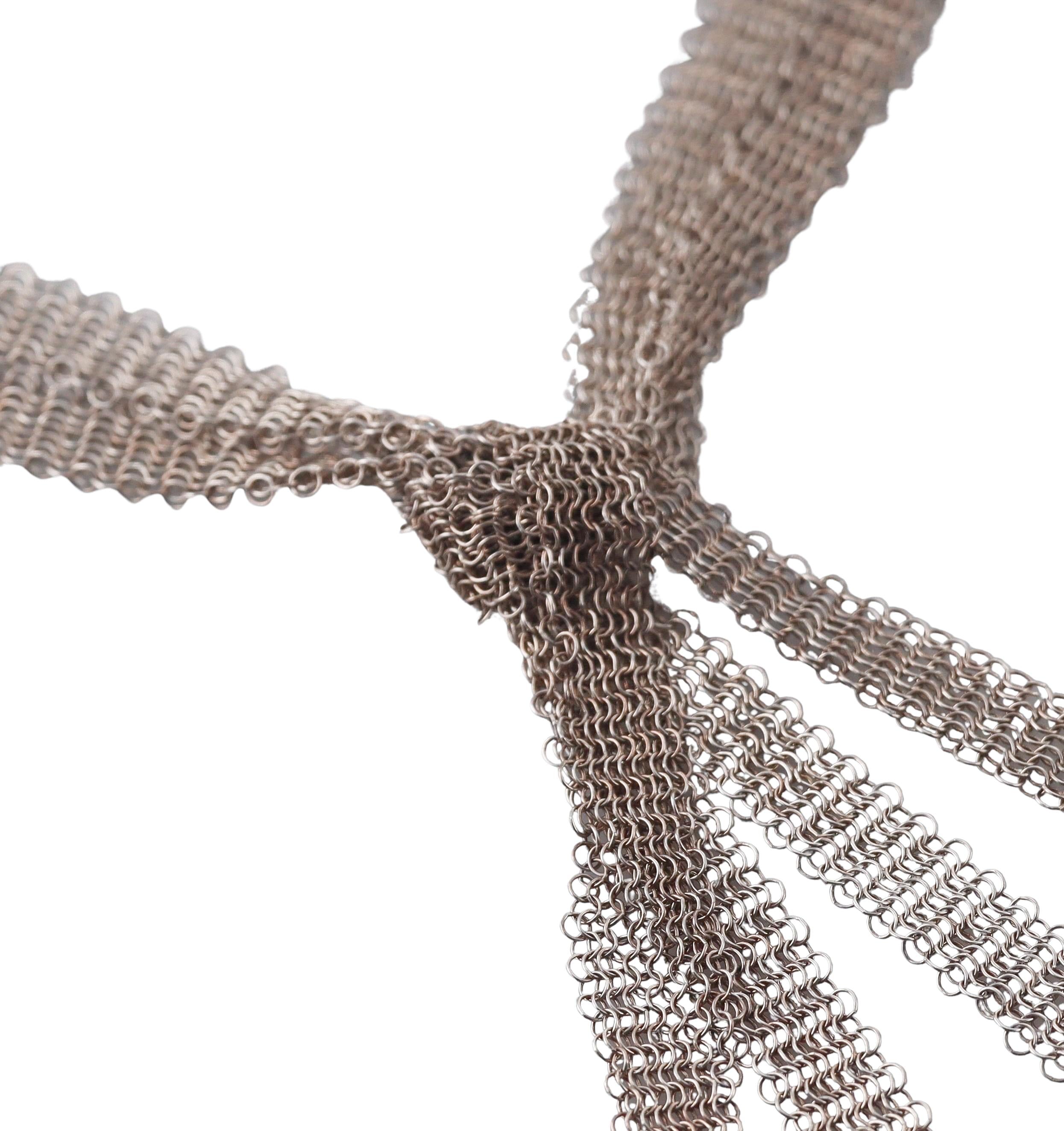 Tiffany Co Elsa Peretti Silver Pearl Mesh Necklace