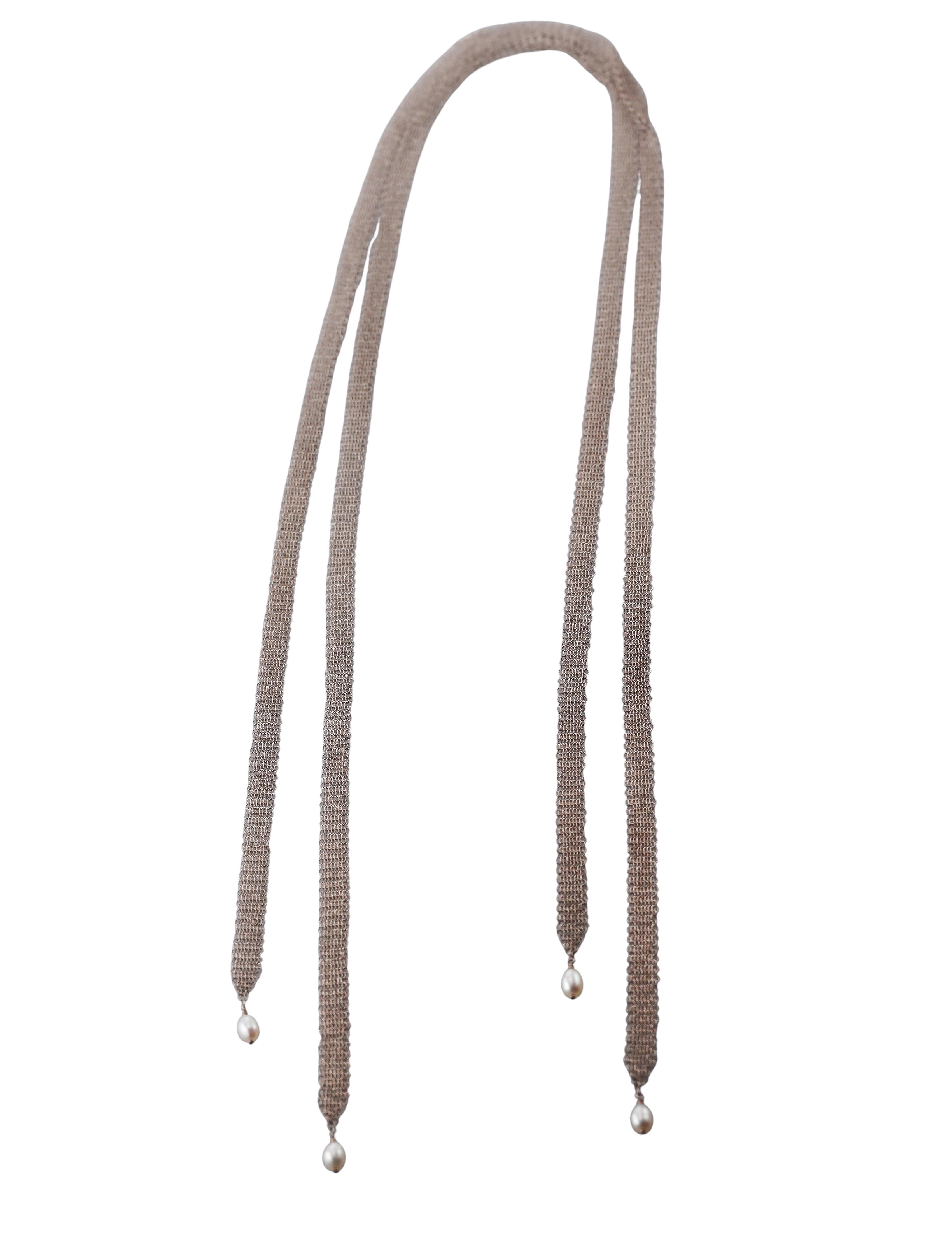 Tiffany  Co Elsa Peretti Silver Pearl Mesh Necklace