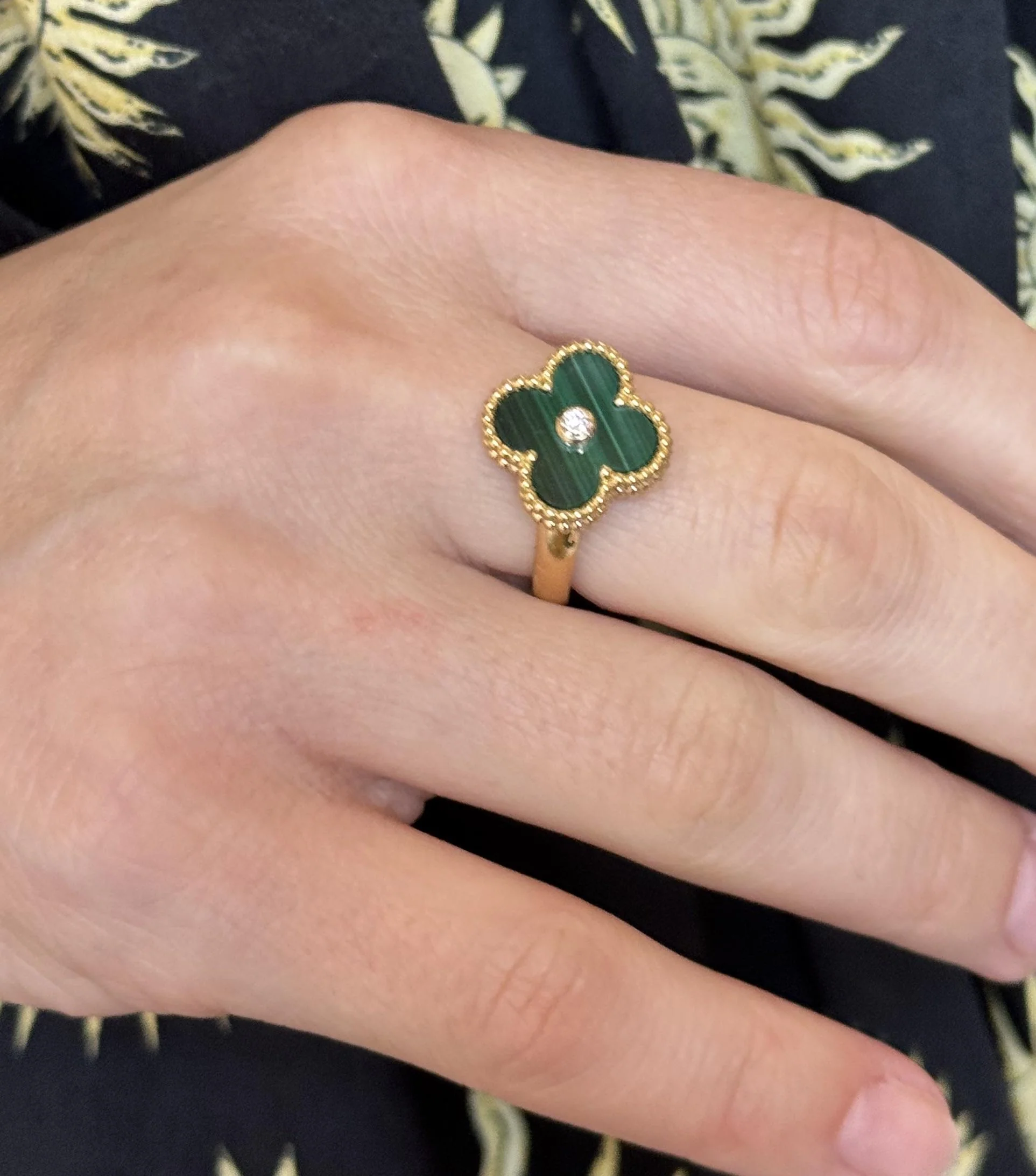 Van Cleef Arpels Vintage Alhambra Malachite Diamond Gold Ring