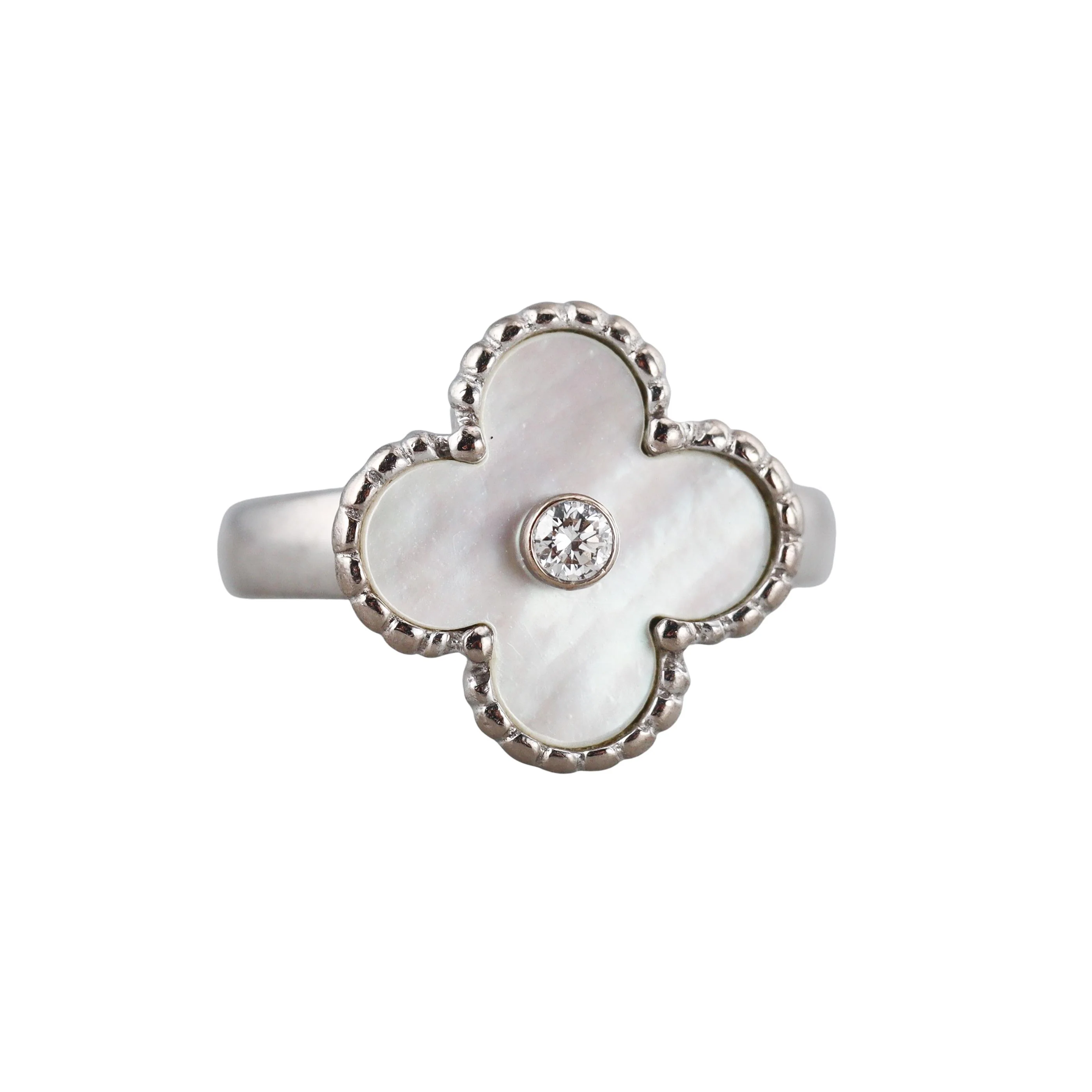 Van Cleef  Arpels Vintage Alhambra White Gold Diamond MOP Ring
