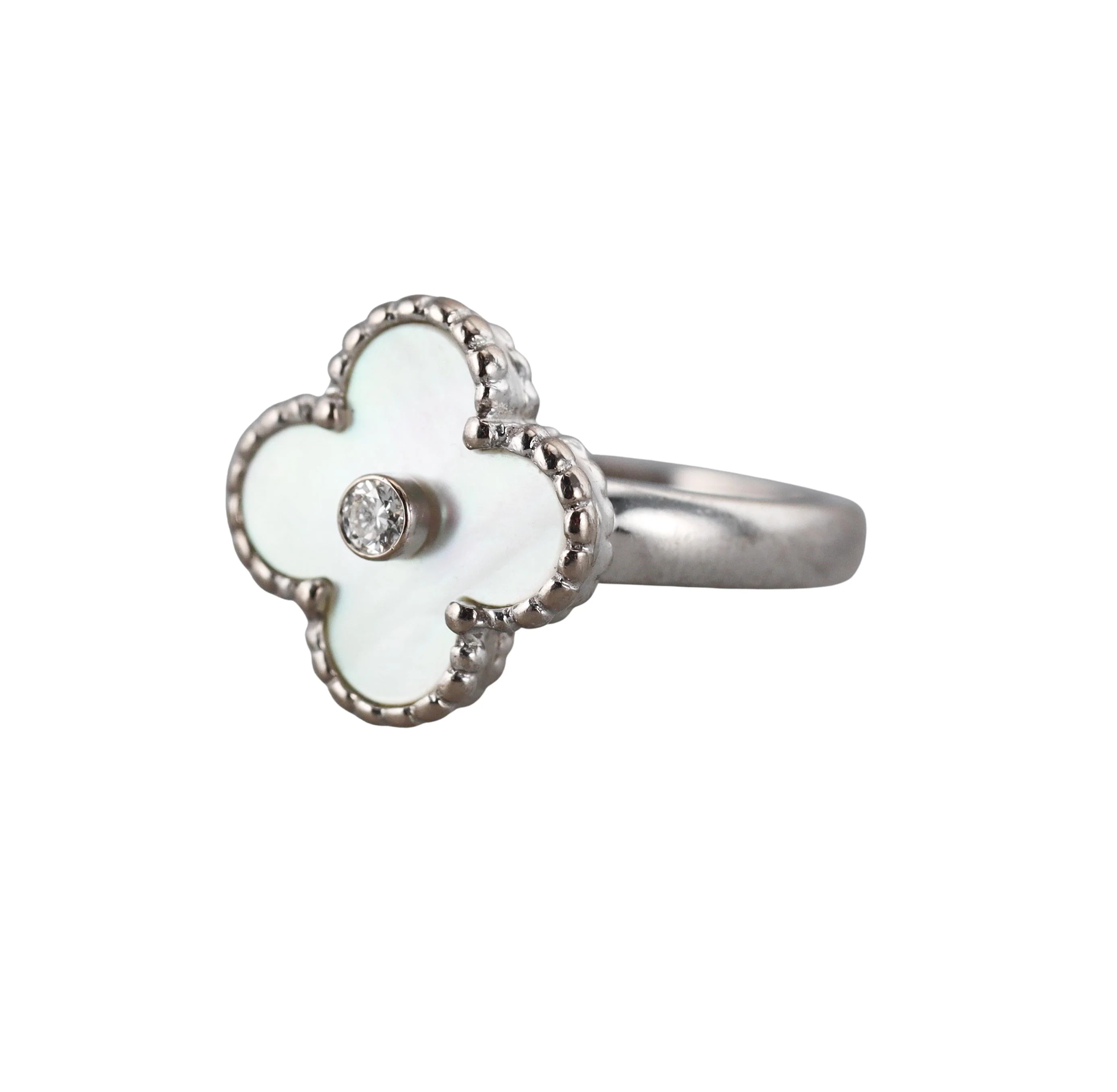 Van Cleef  Arpels Vintage Alhambra White Gold Diamond MOP Ring