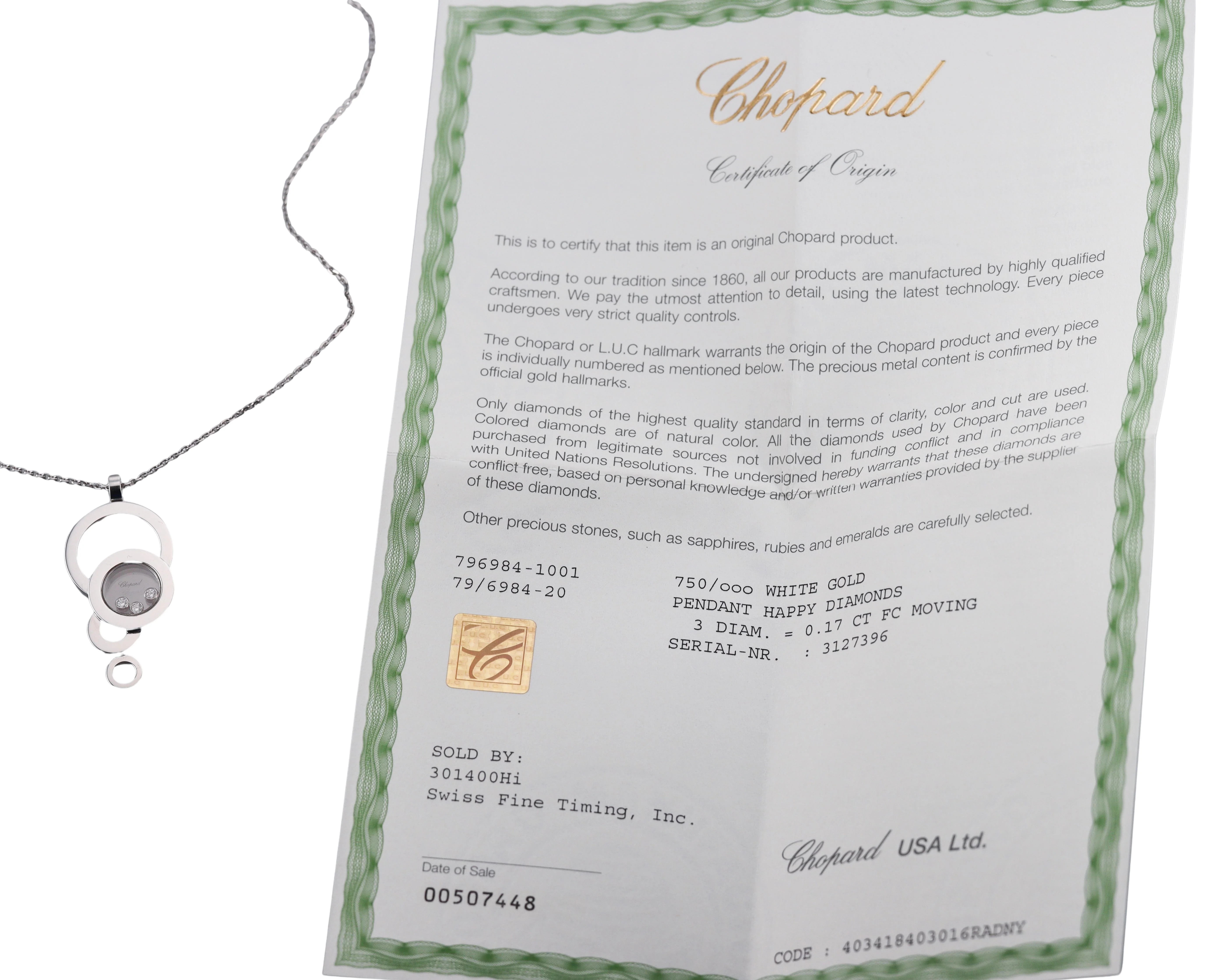 Chopard Happy Diamond Bubble Gold Pendant Necklace 79/6984-20