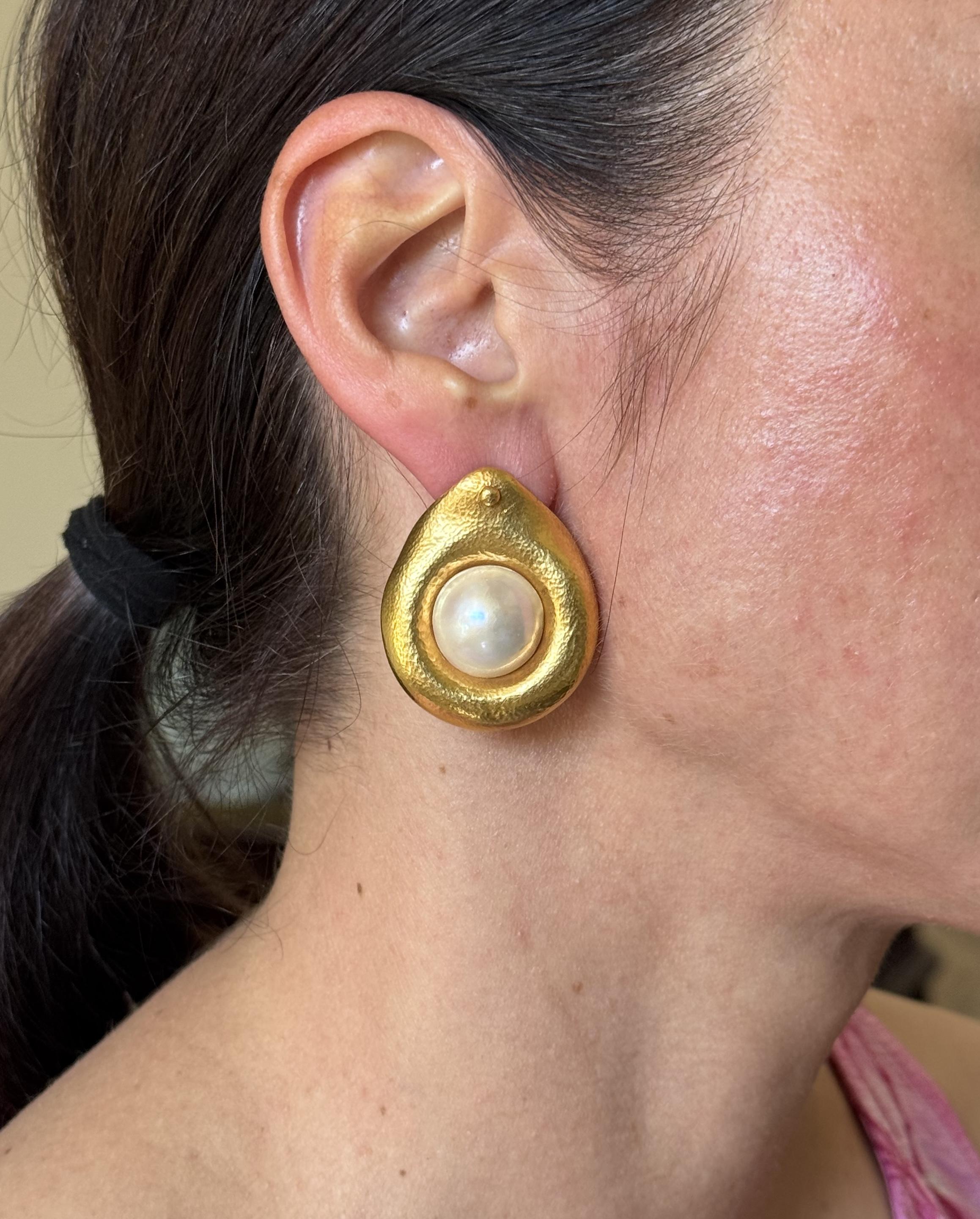 Zolotas Greece Gold Mabe Pearl Earrings