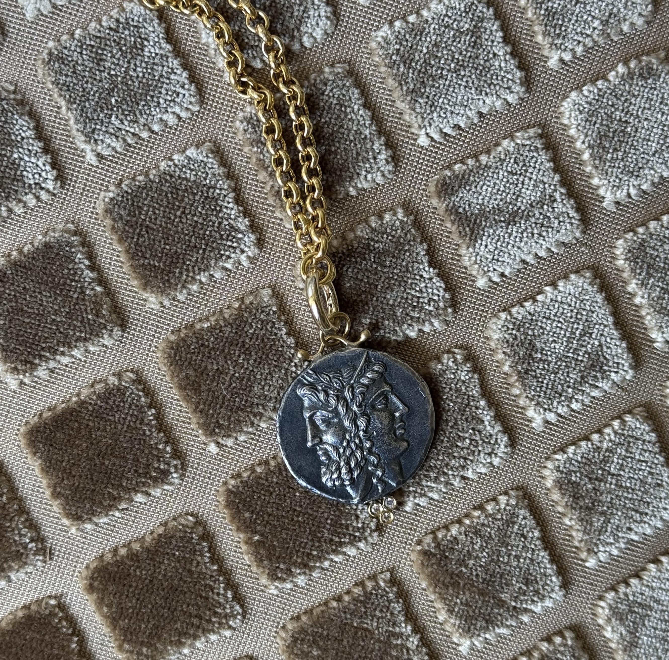 Ancient Inspired Silver Gold Diamond Zeus Hera Greek Tenedos Pendant