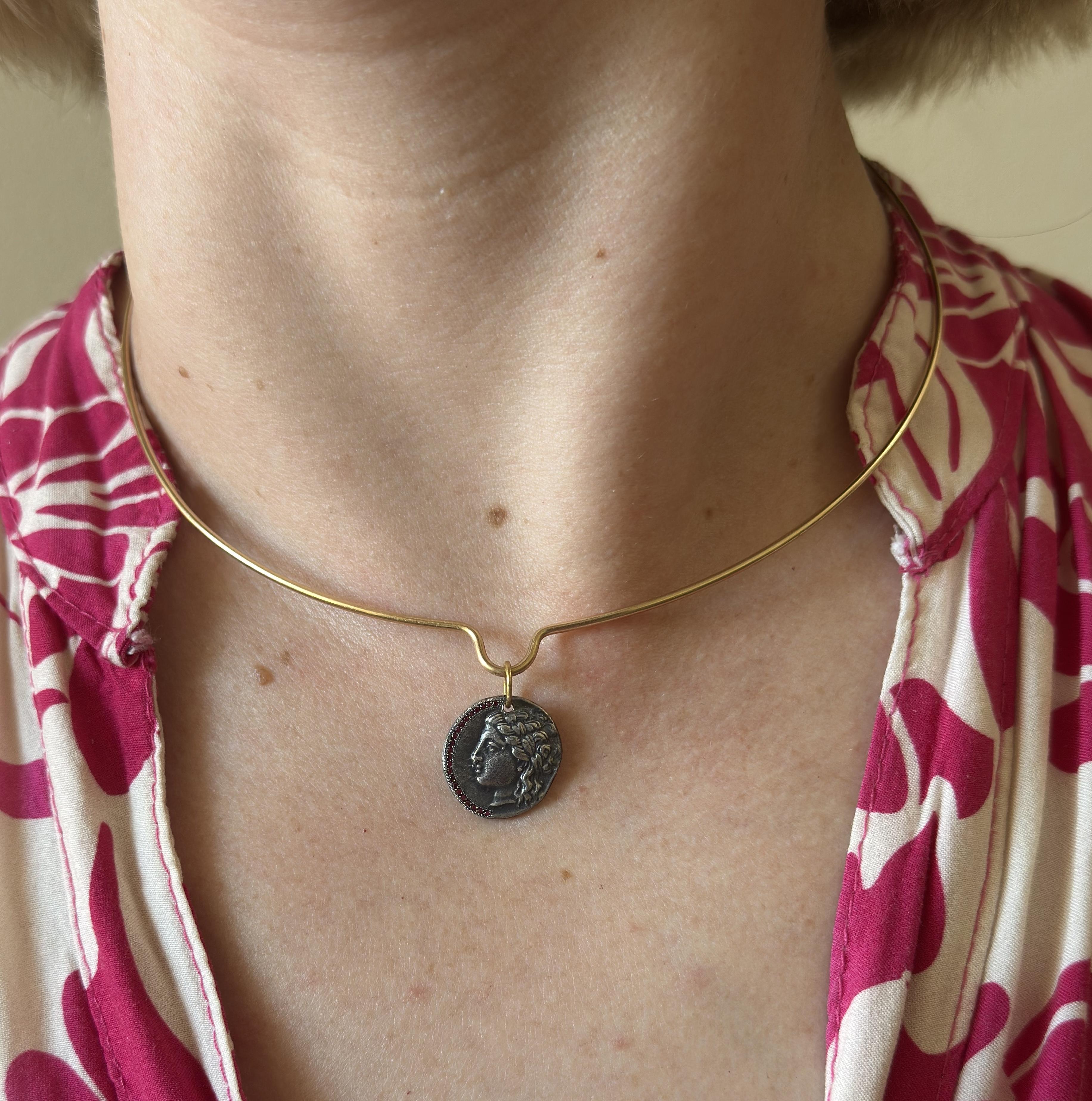 Ancient Inspired Silver Gold Ruby Greek Apollo Miletos Pendant