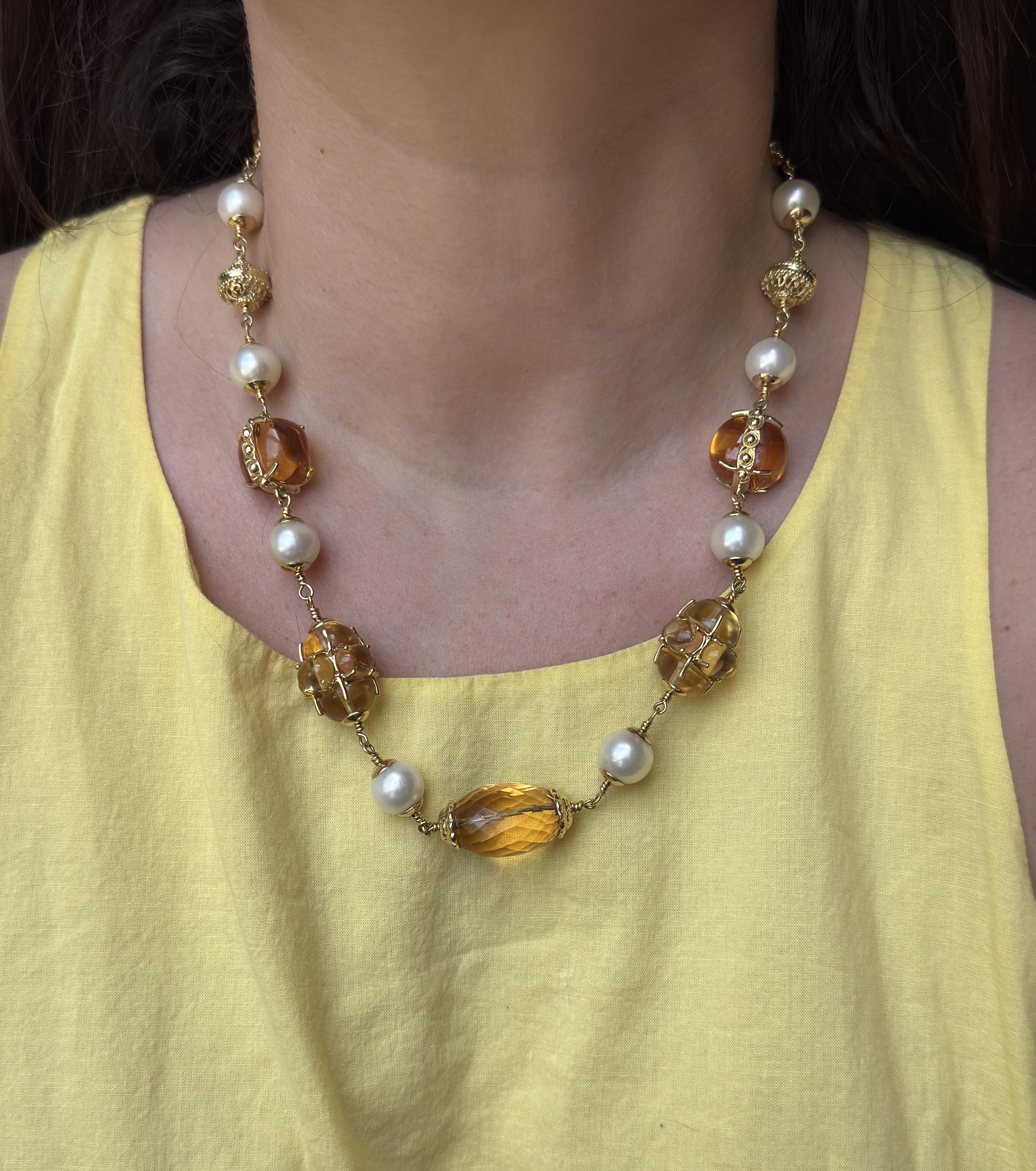 Seaman Schepps Pearl Amber Citrine Gold Necklace