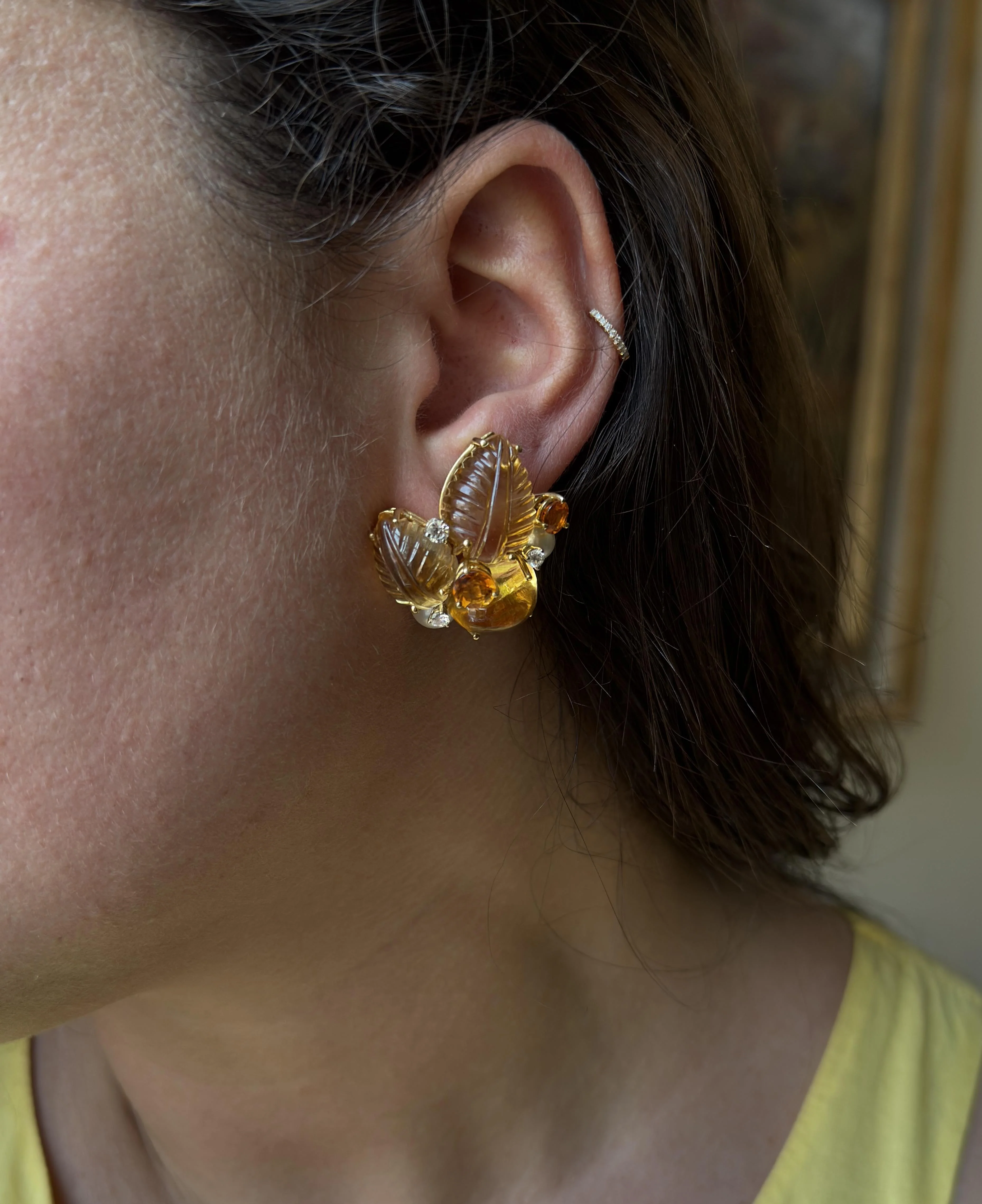 Seaman Schepps Citrine Amber Pearl Diamond Gold Earrings