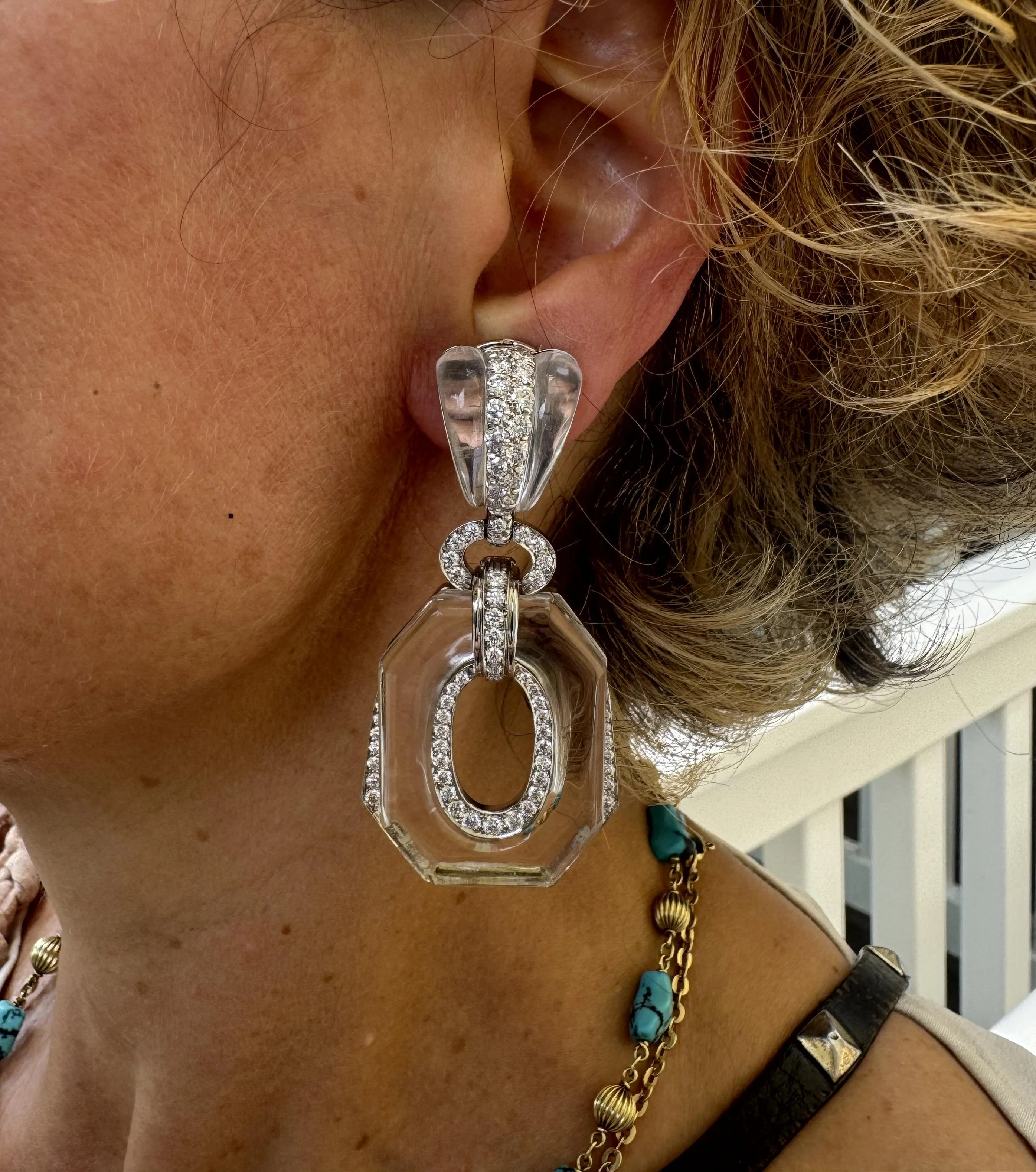 David Webb Midnight Rock Crystal Diamond Gold Platinum Earrings