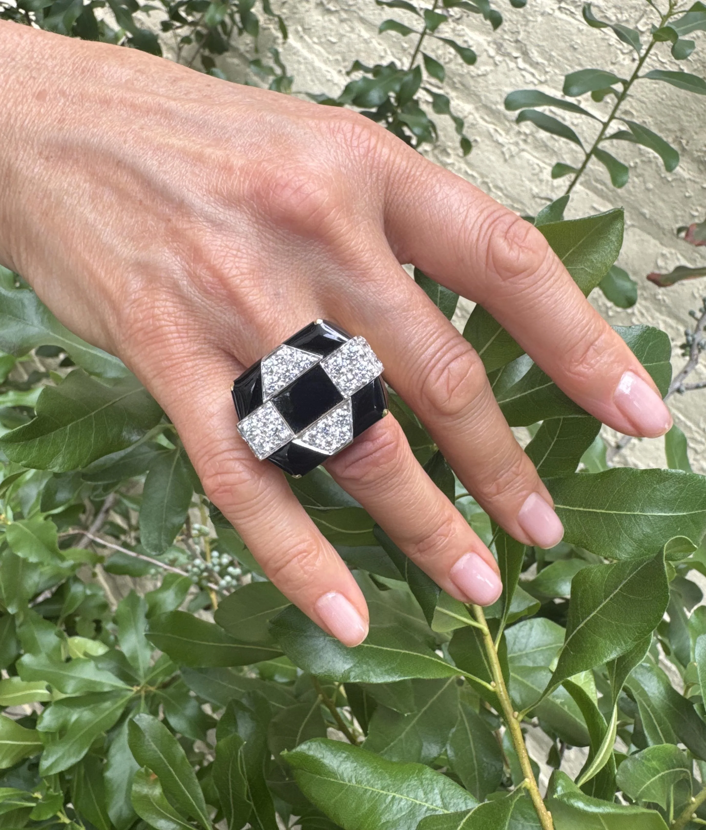 David Webb Checkerboard Diamond Enamel Gold Platinum Ring
