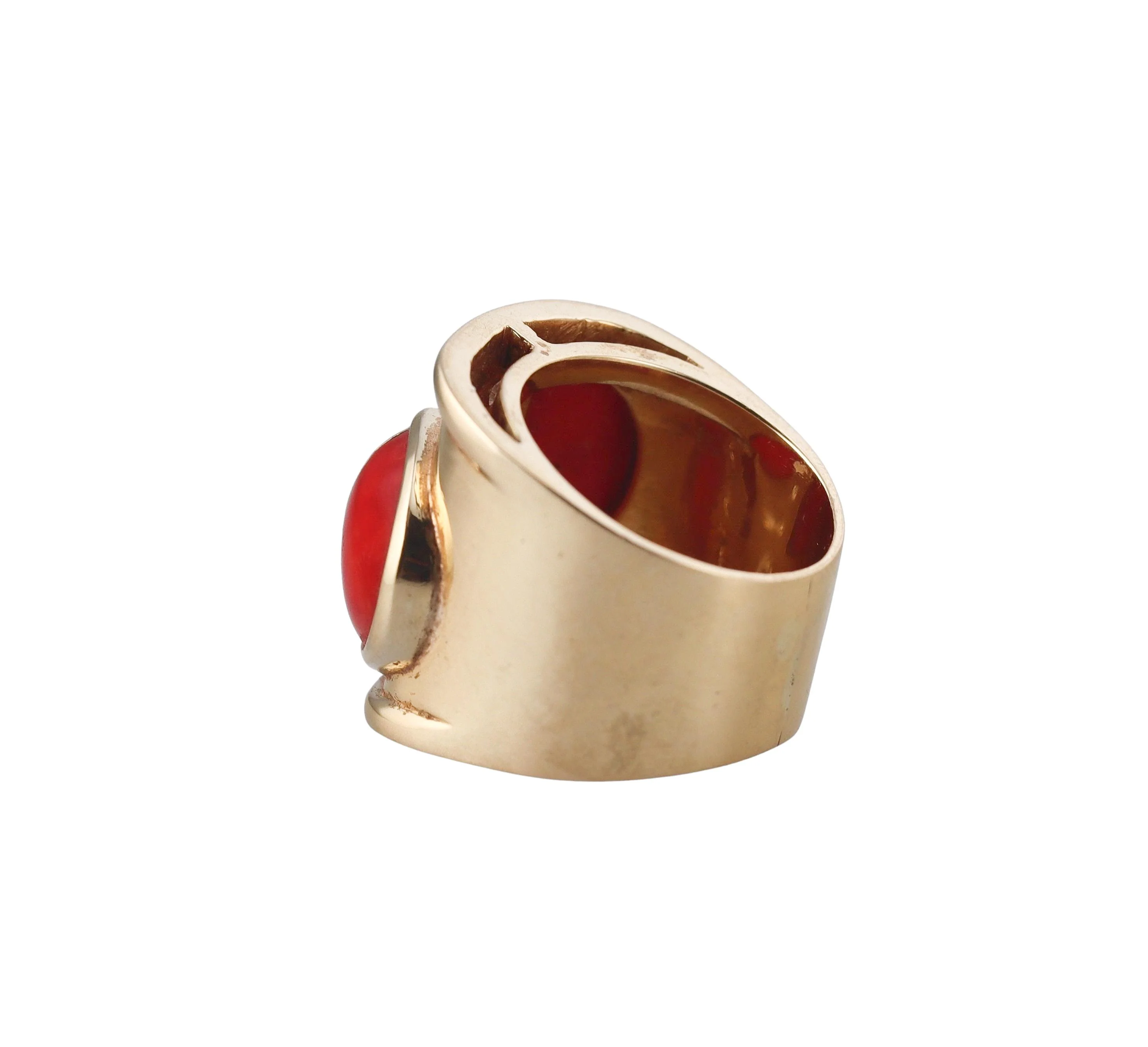1970s Coral Diamond Gold Wide Band Ring