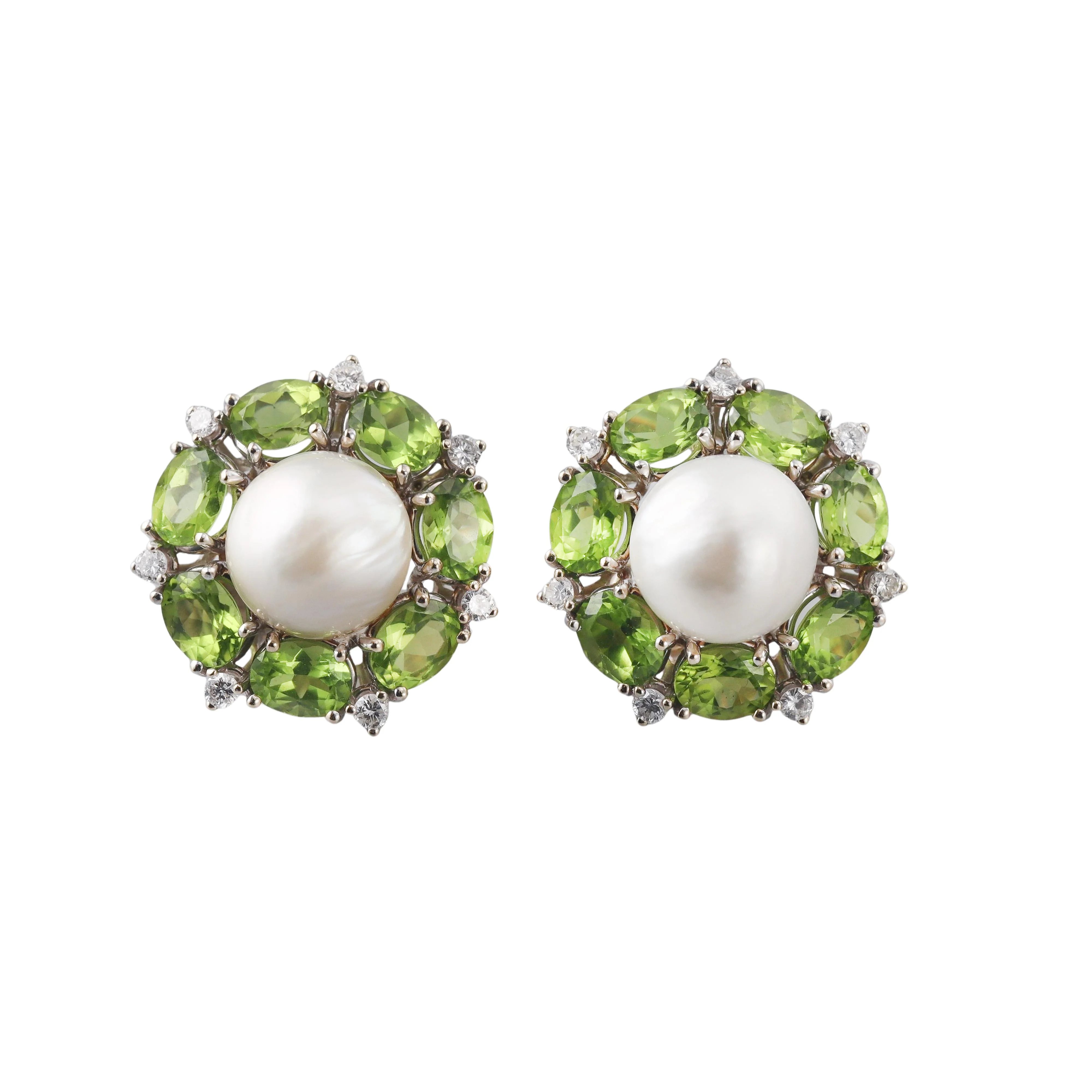 Seaman Schepps Peridot Diamond Mabe Pearl Gold Earrings
