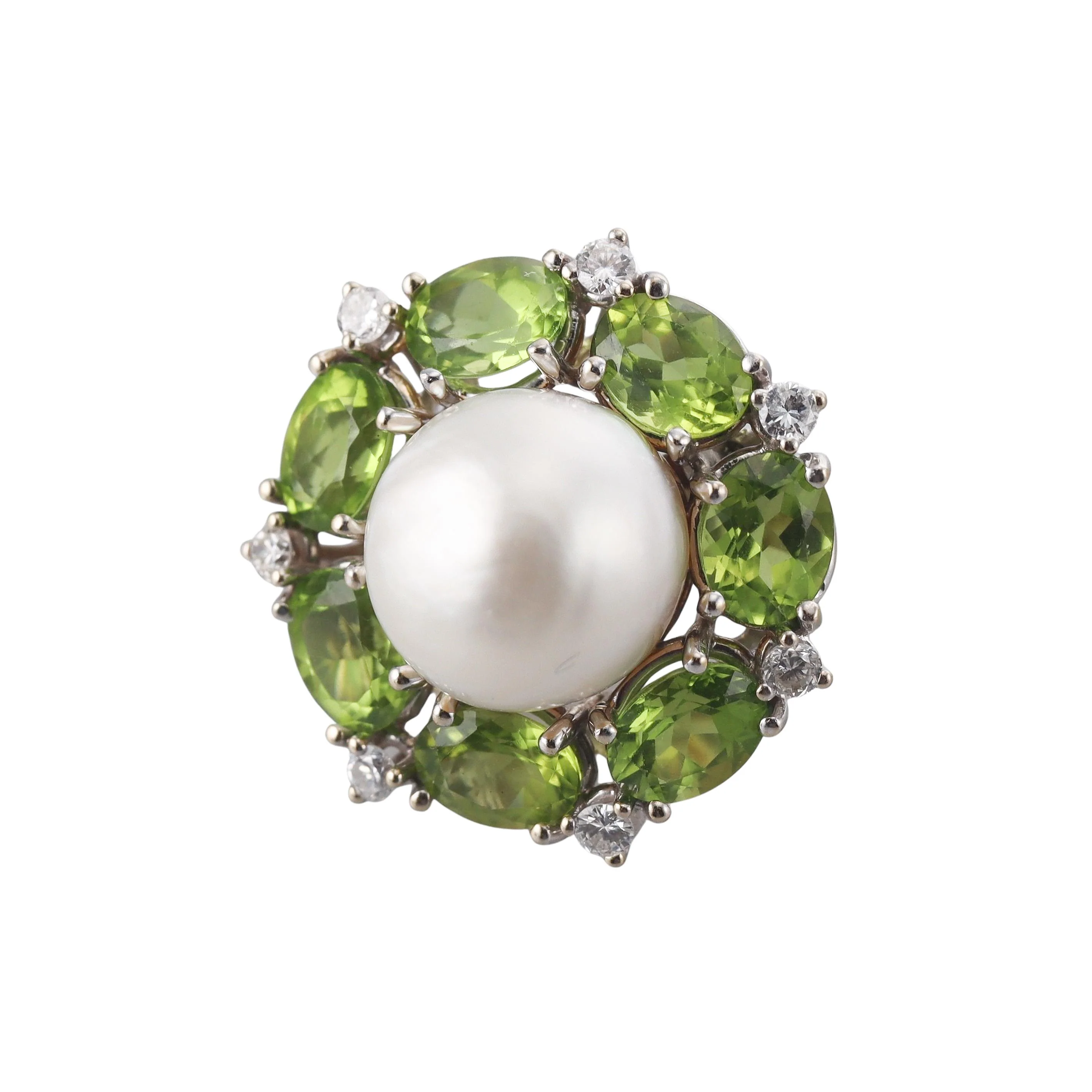 Seaman Schepps Peridot Diamond Mabe Pearl Gold Earrings