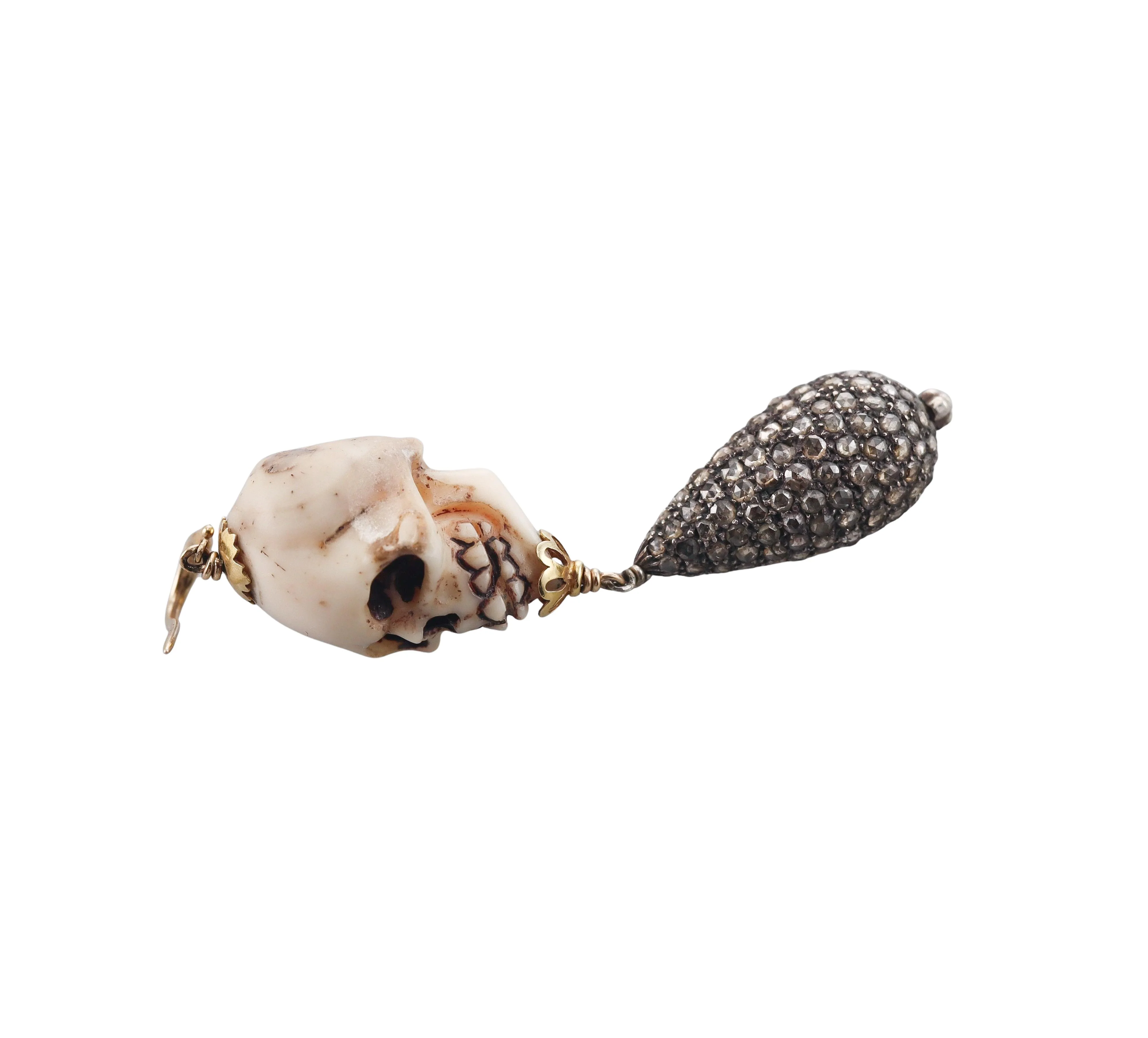 Diamond Gold Silver Skull Drop Earrings