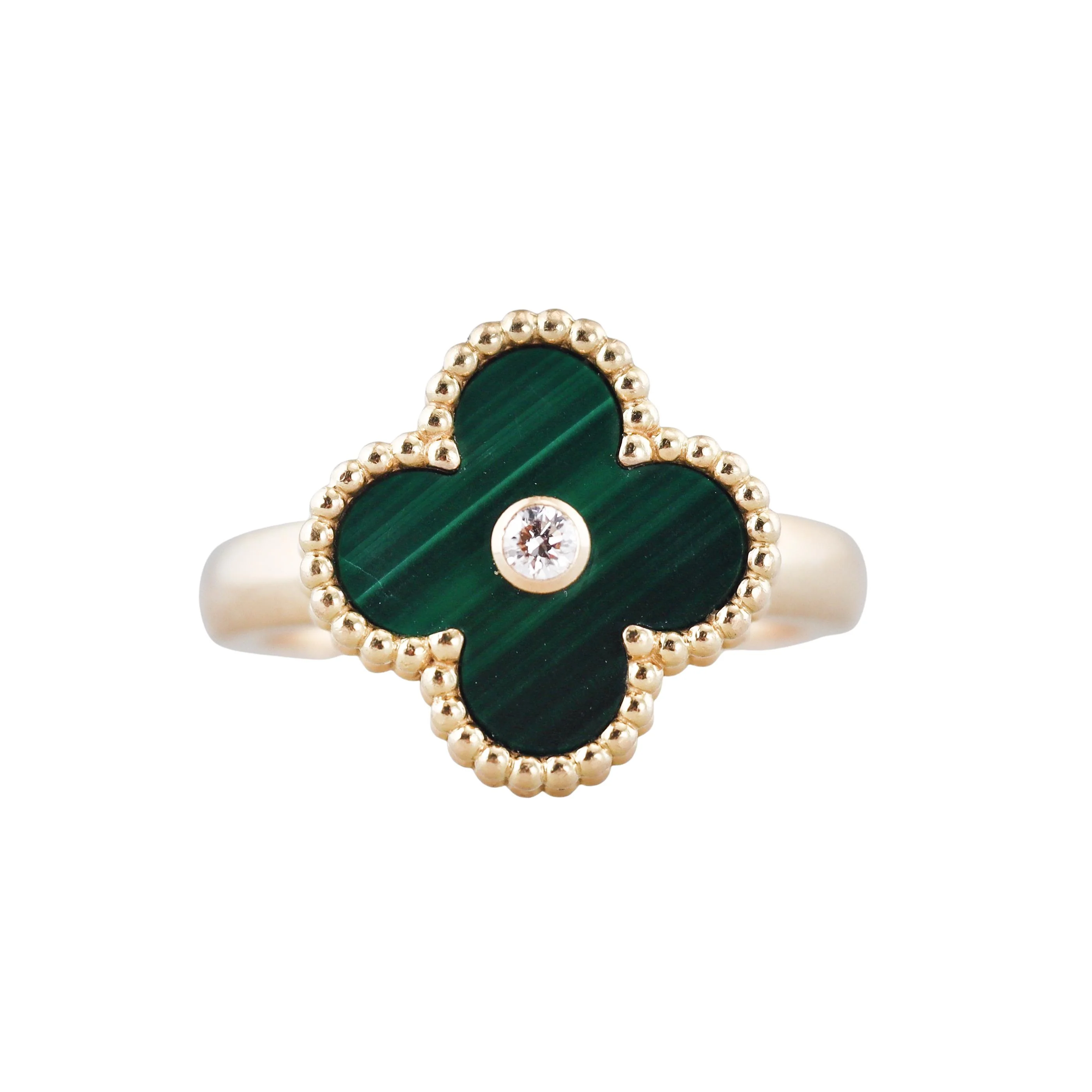 Van Cleef Arpels Vintage Alhambra Malachite Diamond Gold Ring