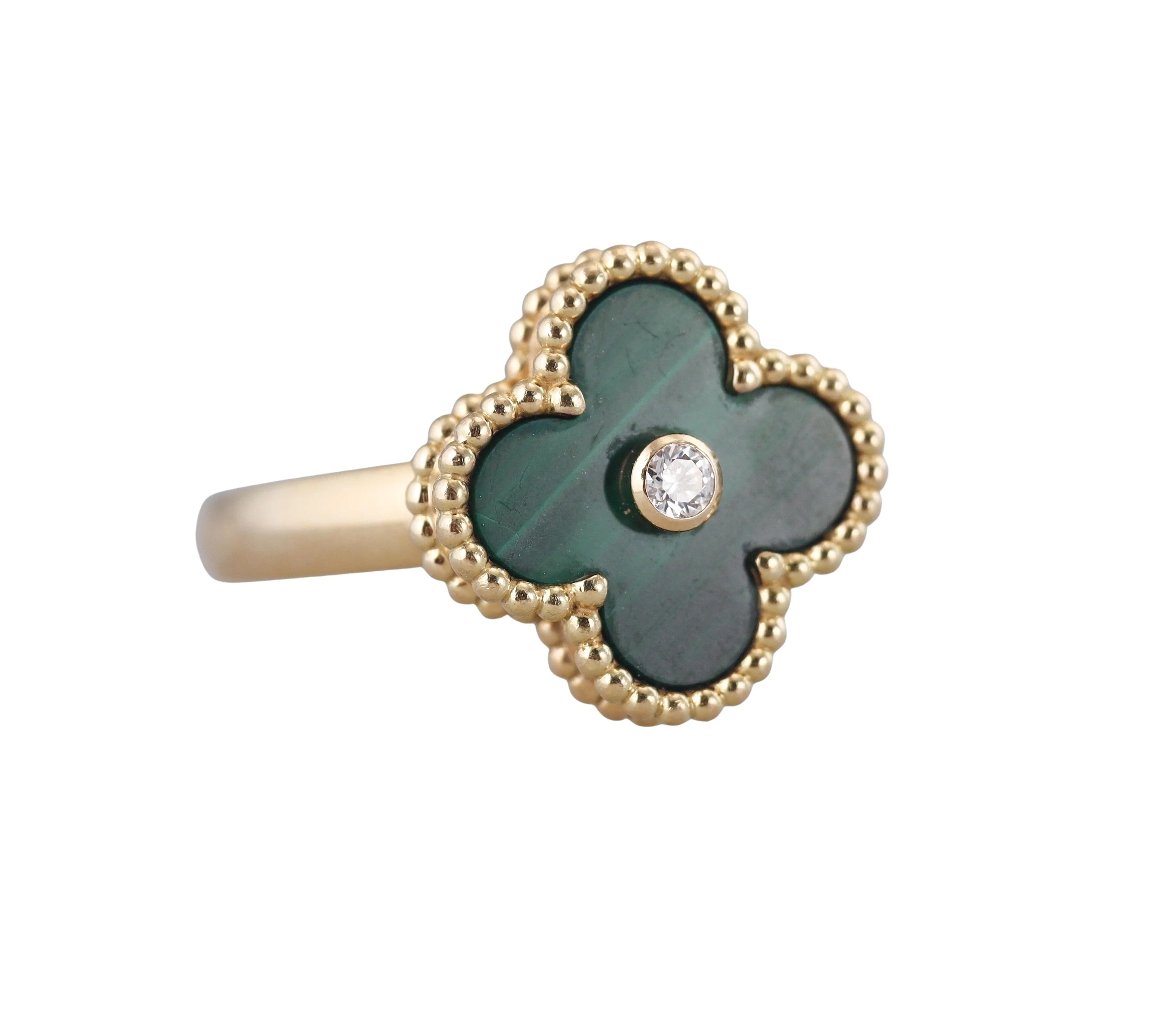 Van Cleef  Arpels Vintage Alhambra Malachite Diamond Gold Ring