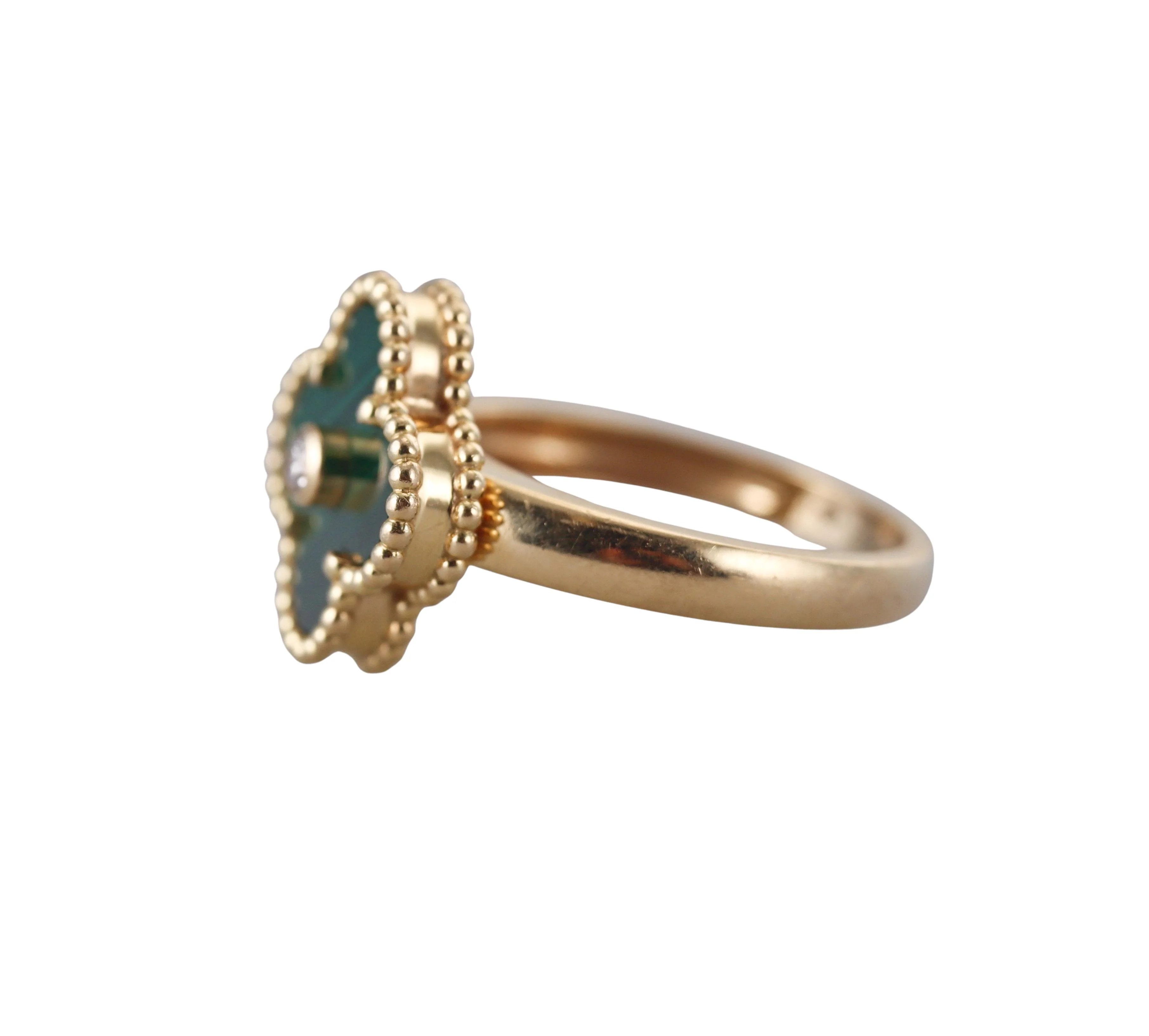 Van Cleef Arpels Vintage Alhambra Malachite Diamond Gold Ring