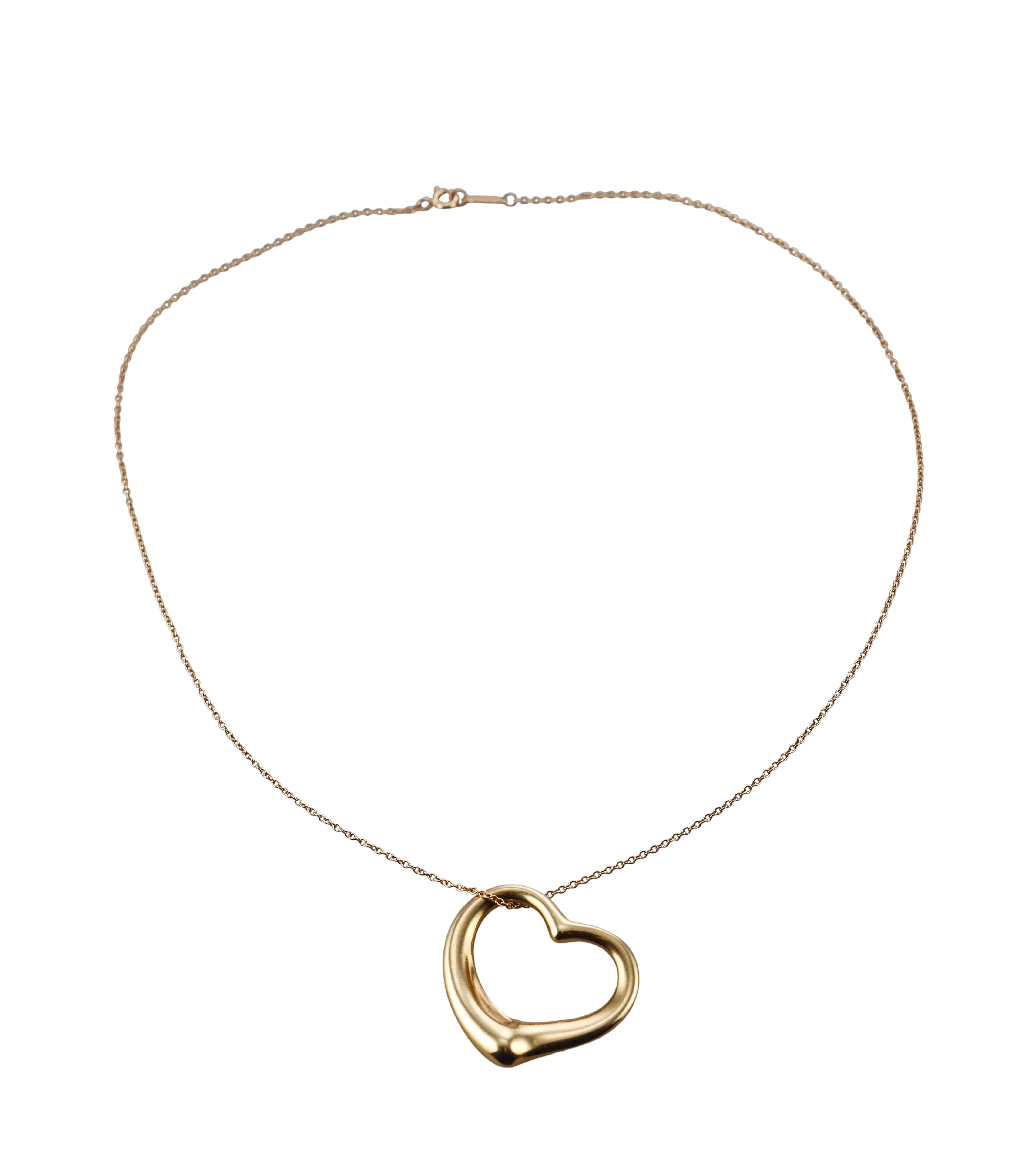 Tiffany Co Elsa Peretti Open Heart Gold Pendant Necklace