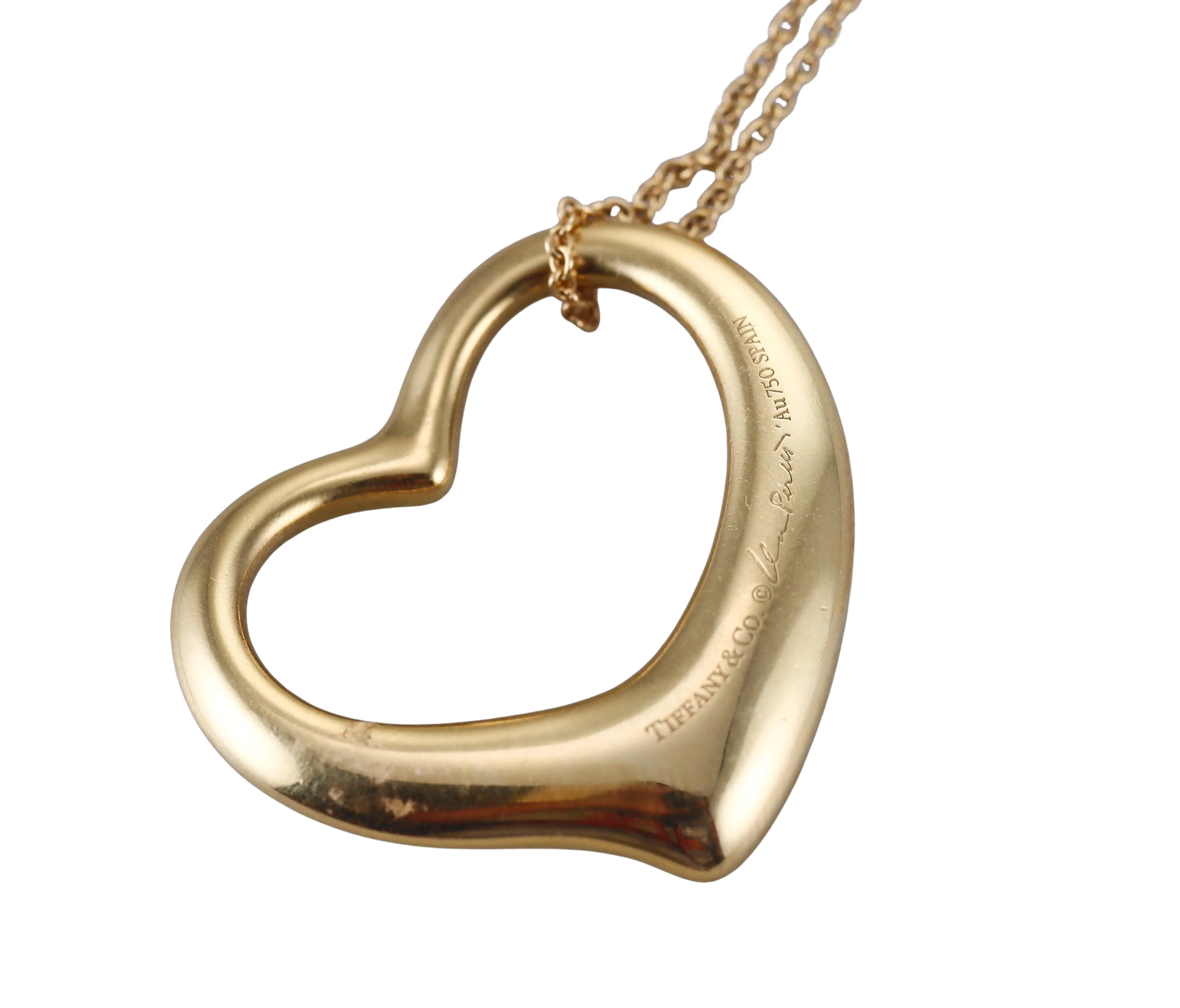Tiffany Co Elsa Peretti Open Heart Gold Pendant Necklace