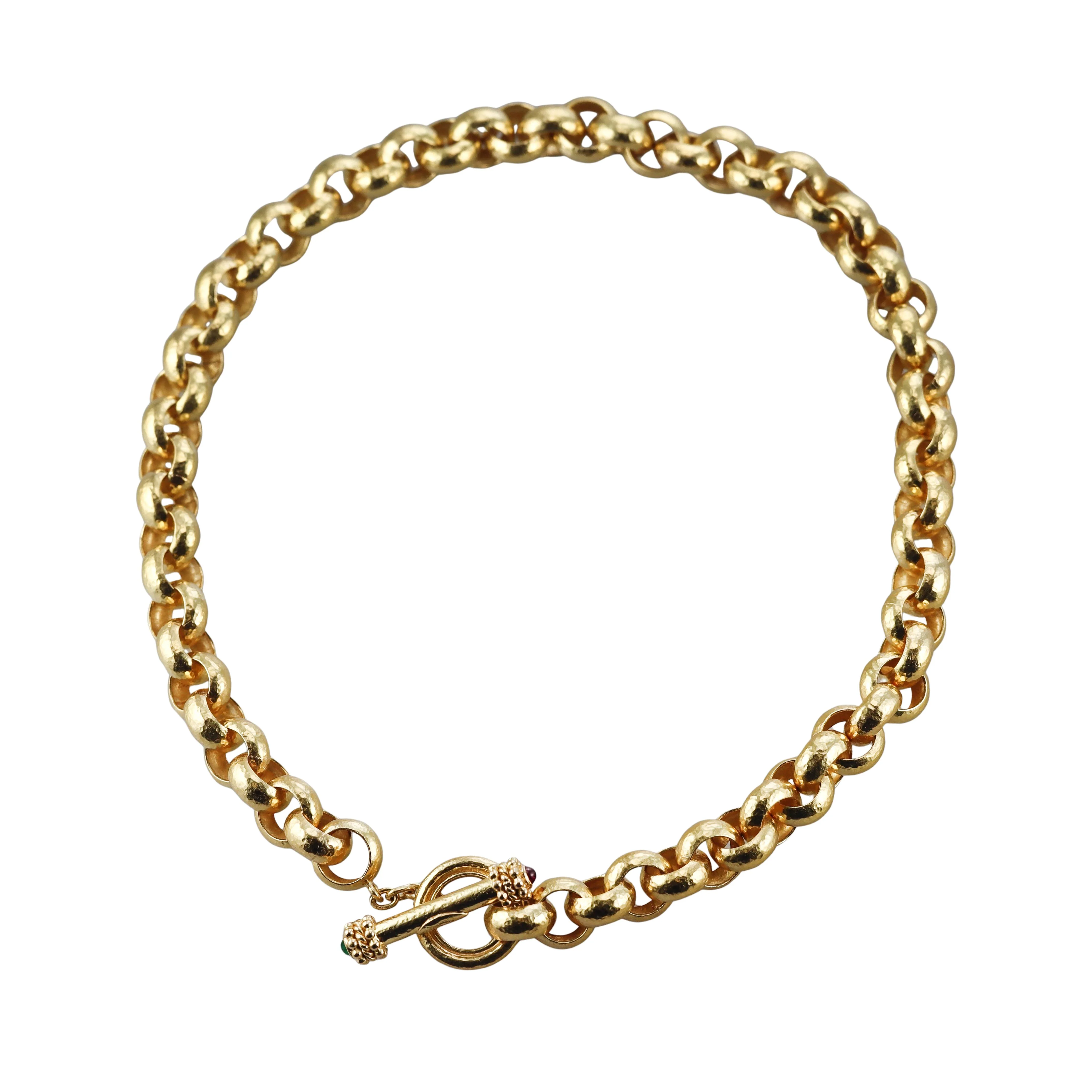 Elizabeth Locke Hammered Link Gold Emerald Ruby Toggle Necklace