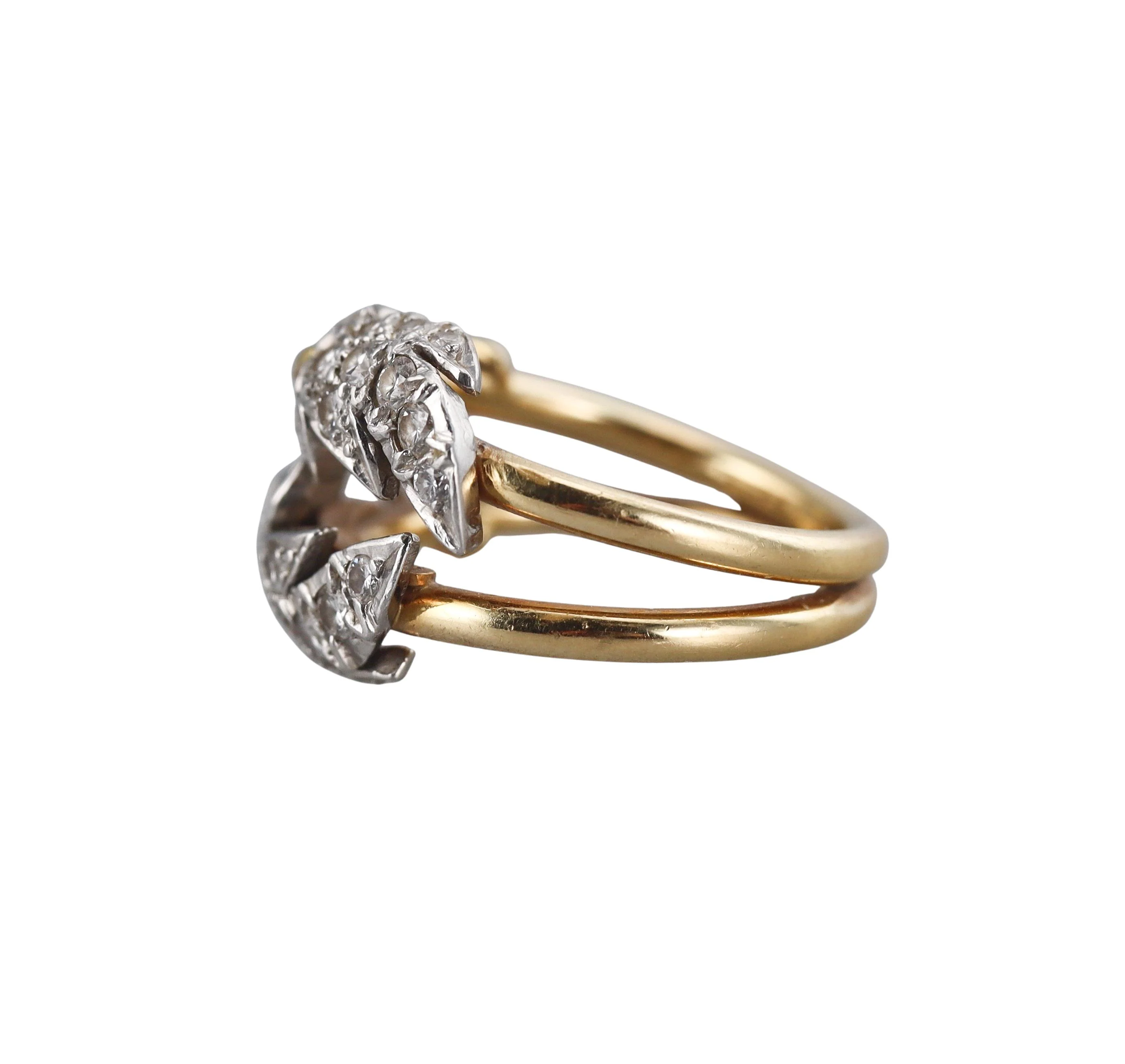 Tiffany Co Schlumberger Two Leaves Diamond Gold Platinum Ring