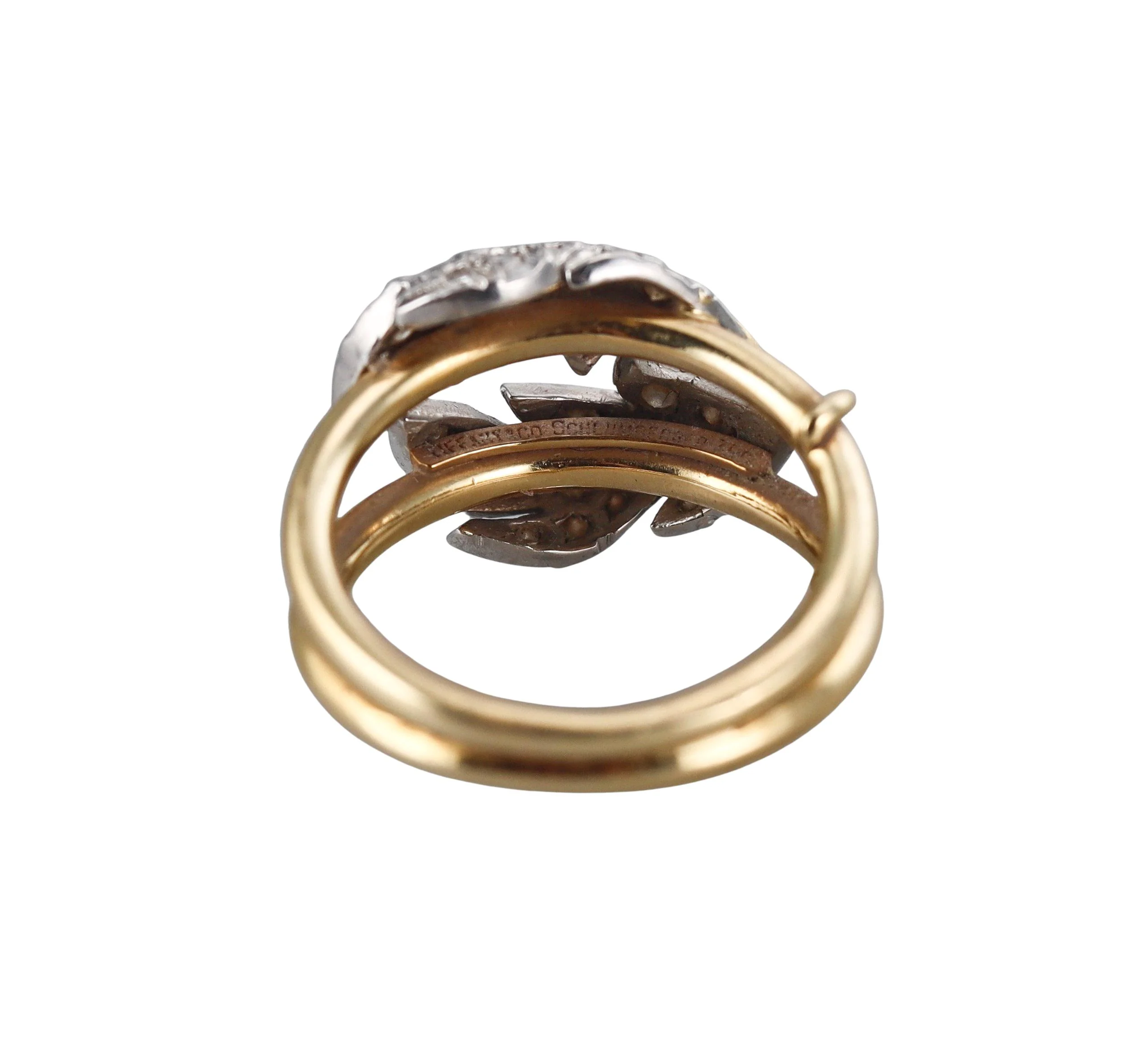 Tiffany Co Schlumberger Two Leaves Diamond Gold Platinum Ring