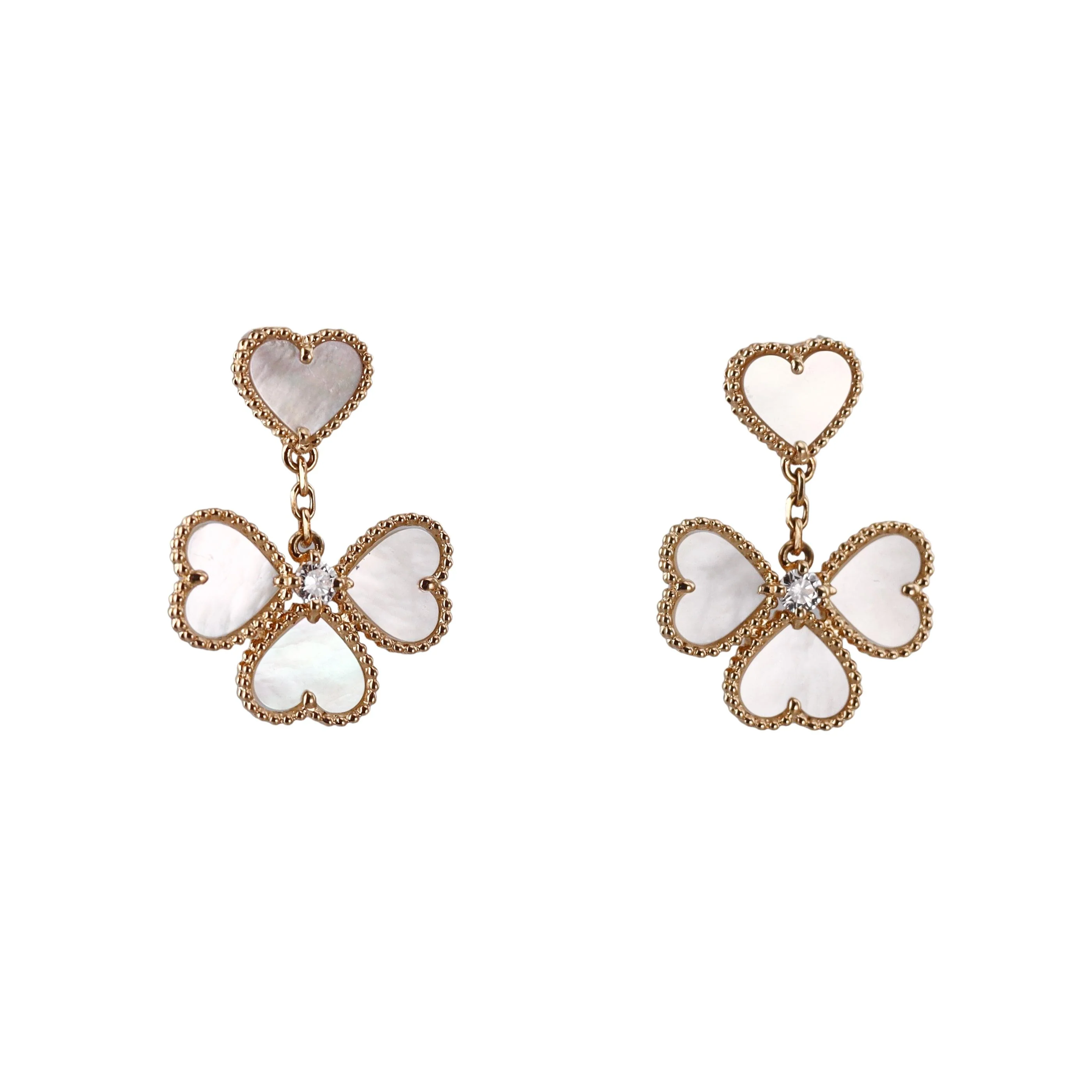 Van Cleef Arpels Sweet Hearts Diamond Mother of Pearl Gold Earrings