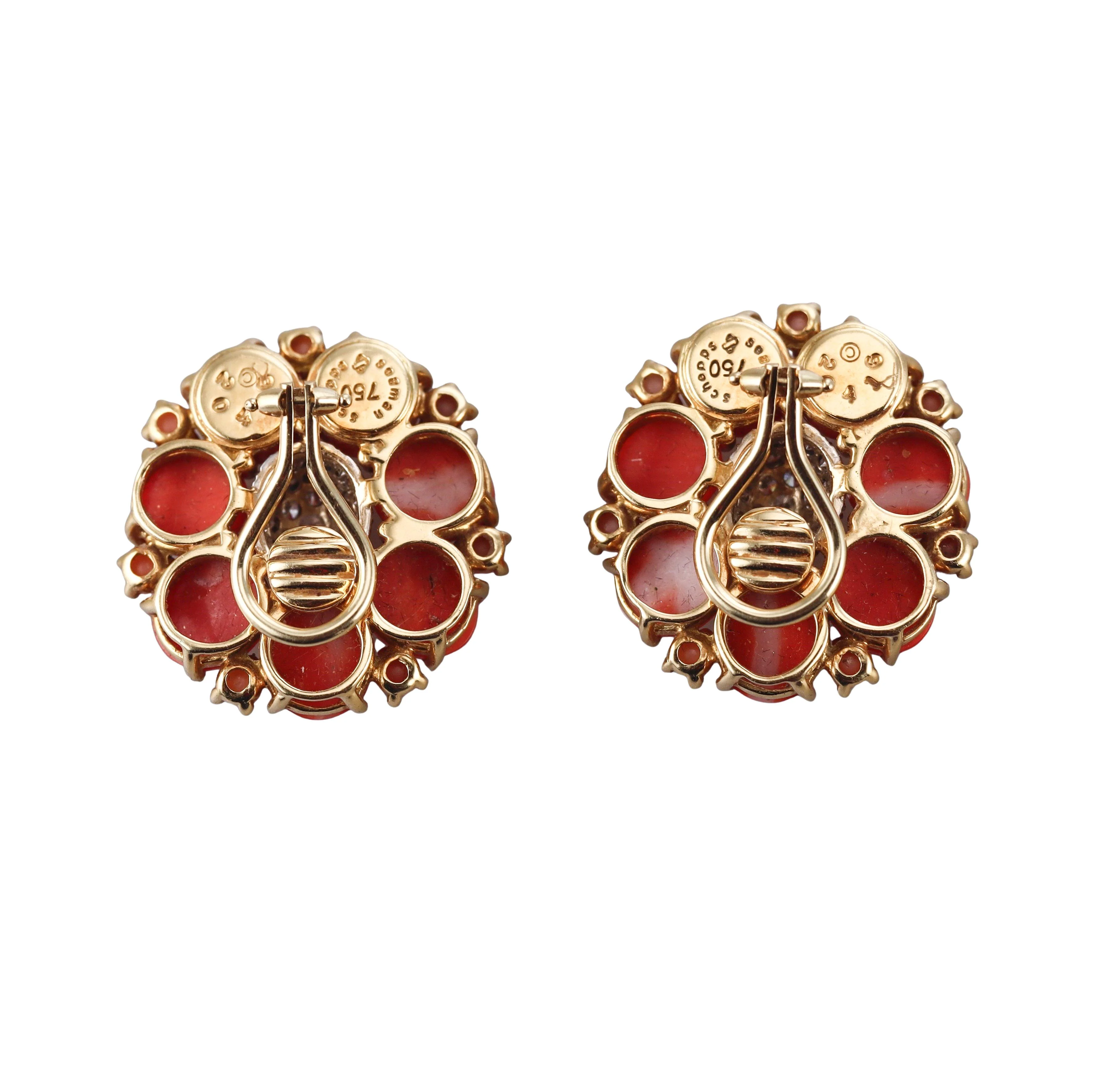 Seaman Schepps Coral Diamond Gold Earrings