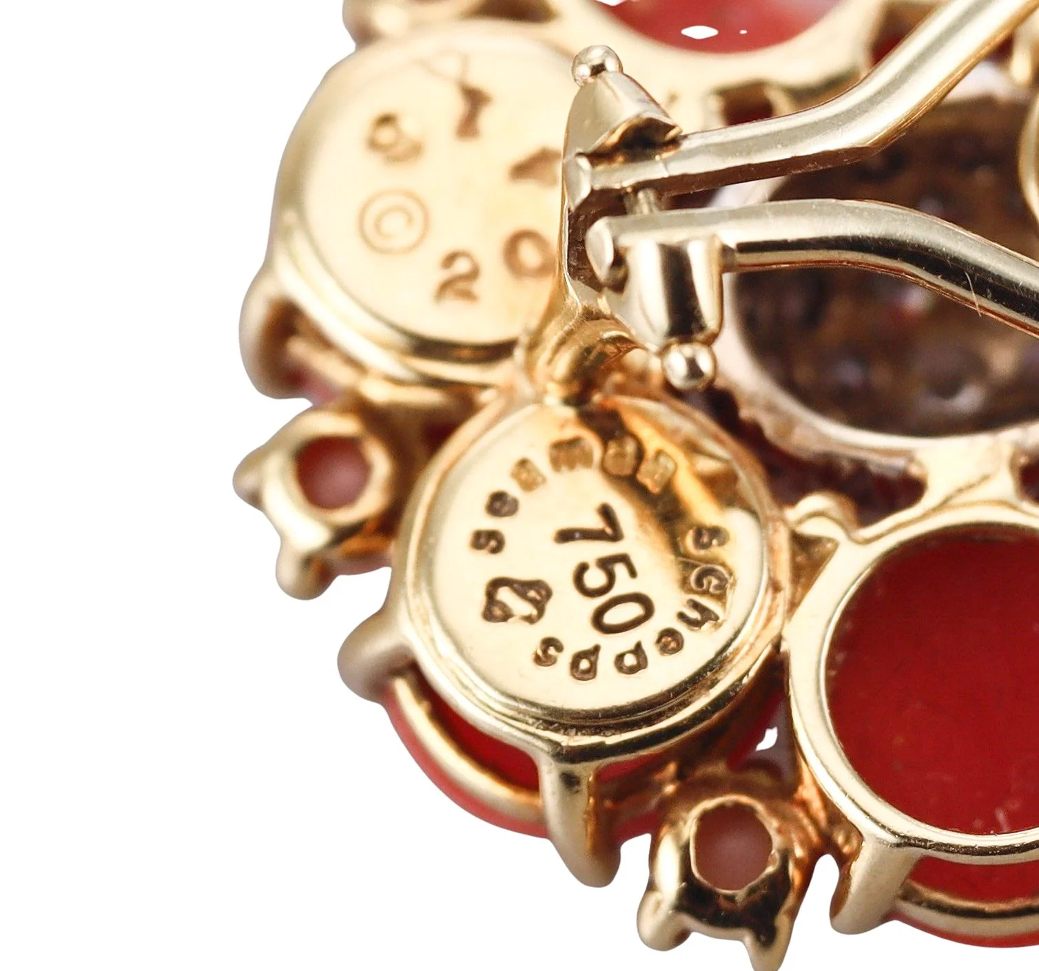 Seaman Schepps Coral Diamond Gold Earrings