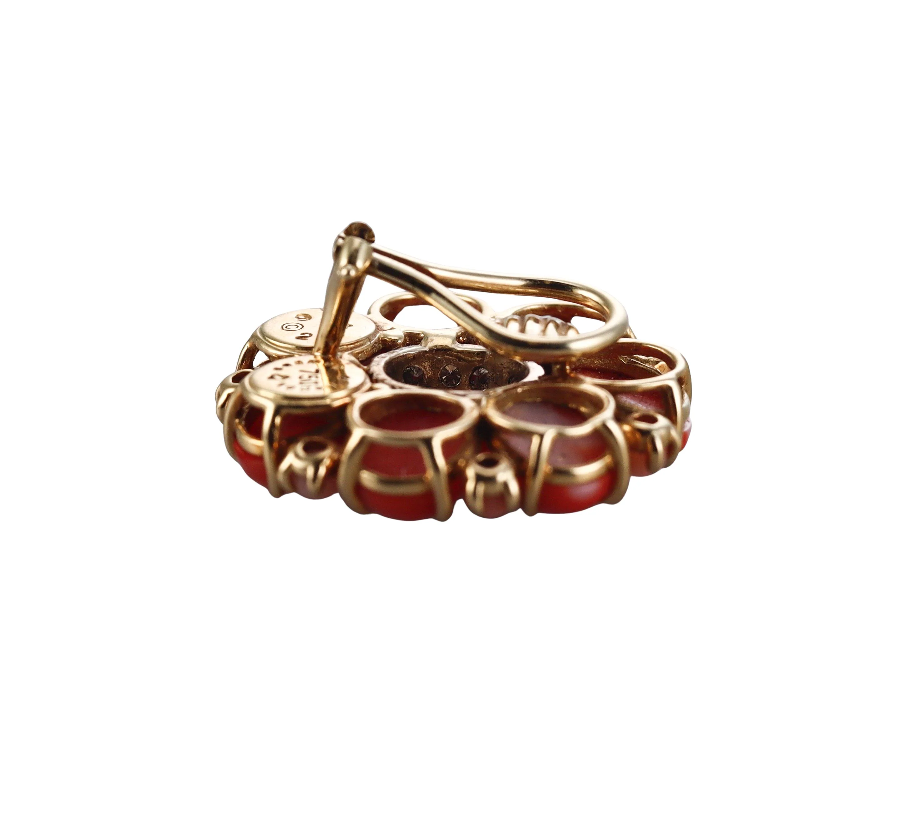 Seaman Schepps Coral Diamond Gold Earrings