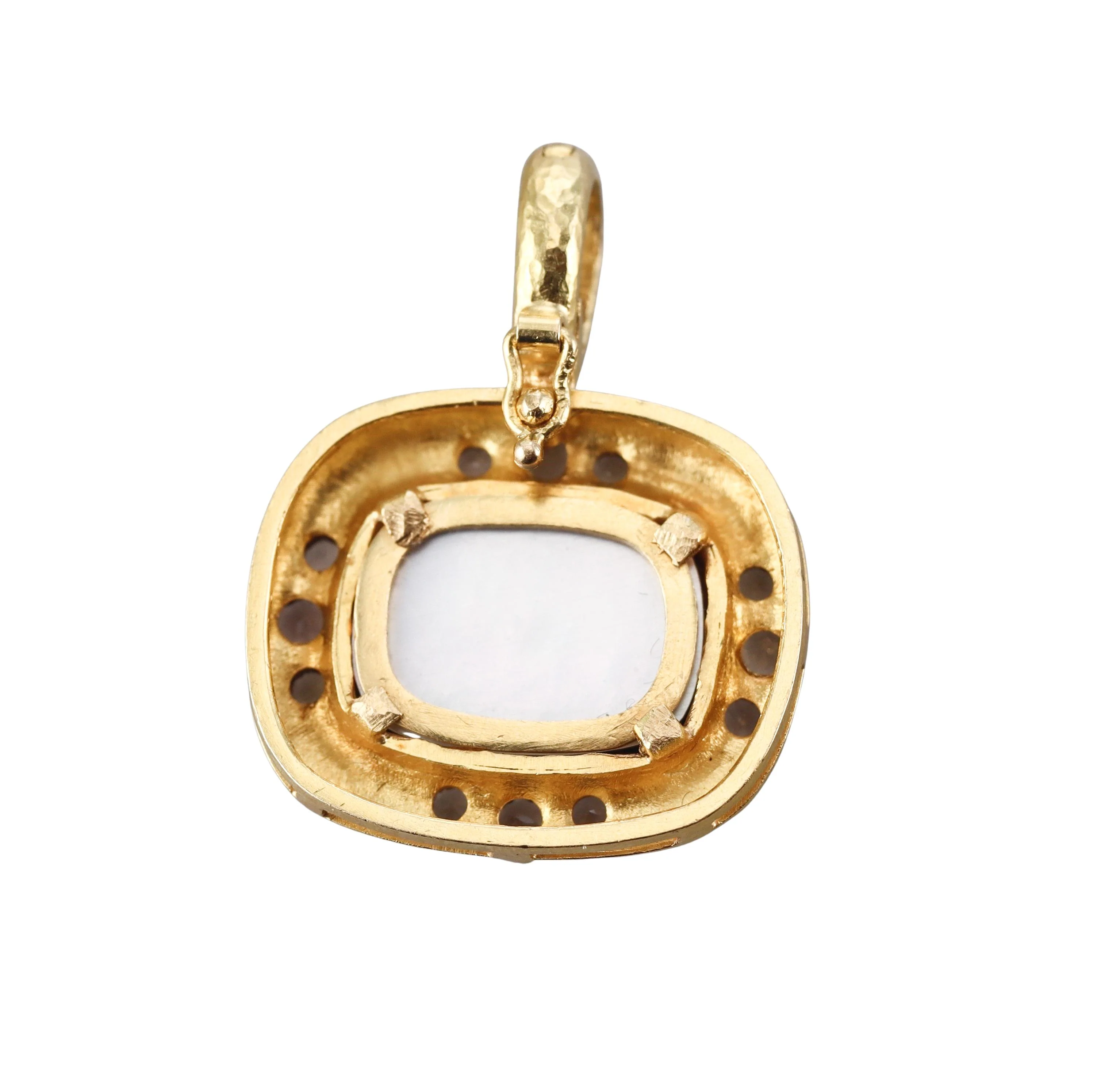 Elizabeth Locke Smokey Topaz Mother of Pearl Intaglio Gold Pendant