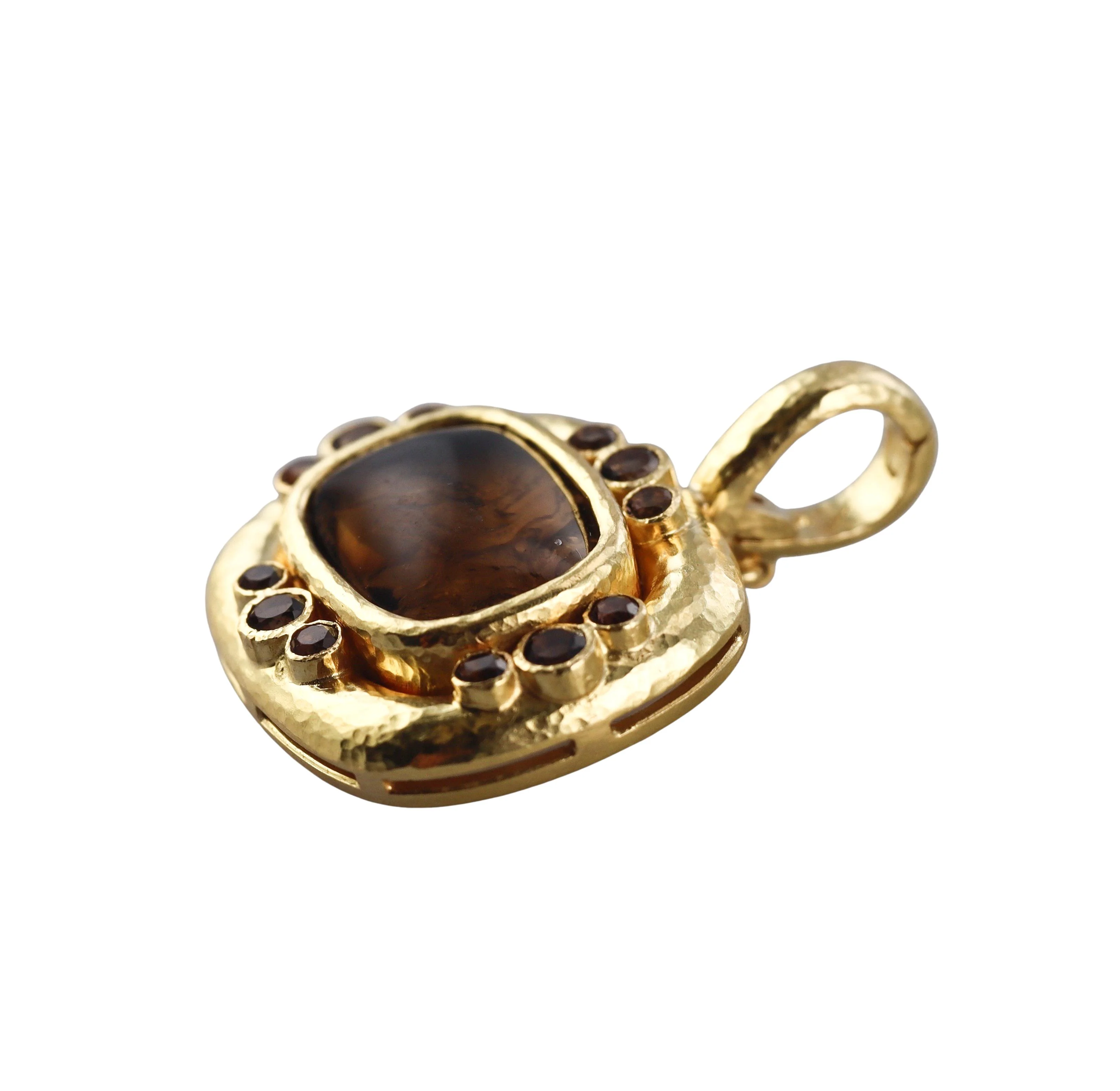 Elizabeth Locke Smokey Topaz Mother of Pearl Intaglio Gold Pendant