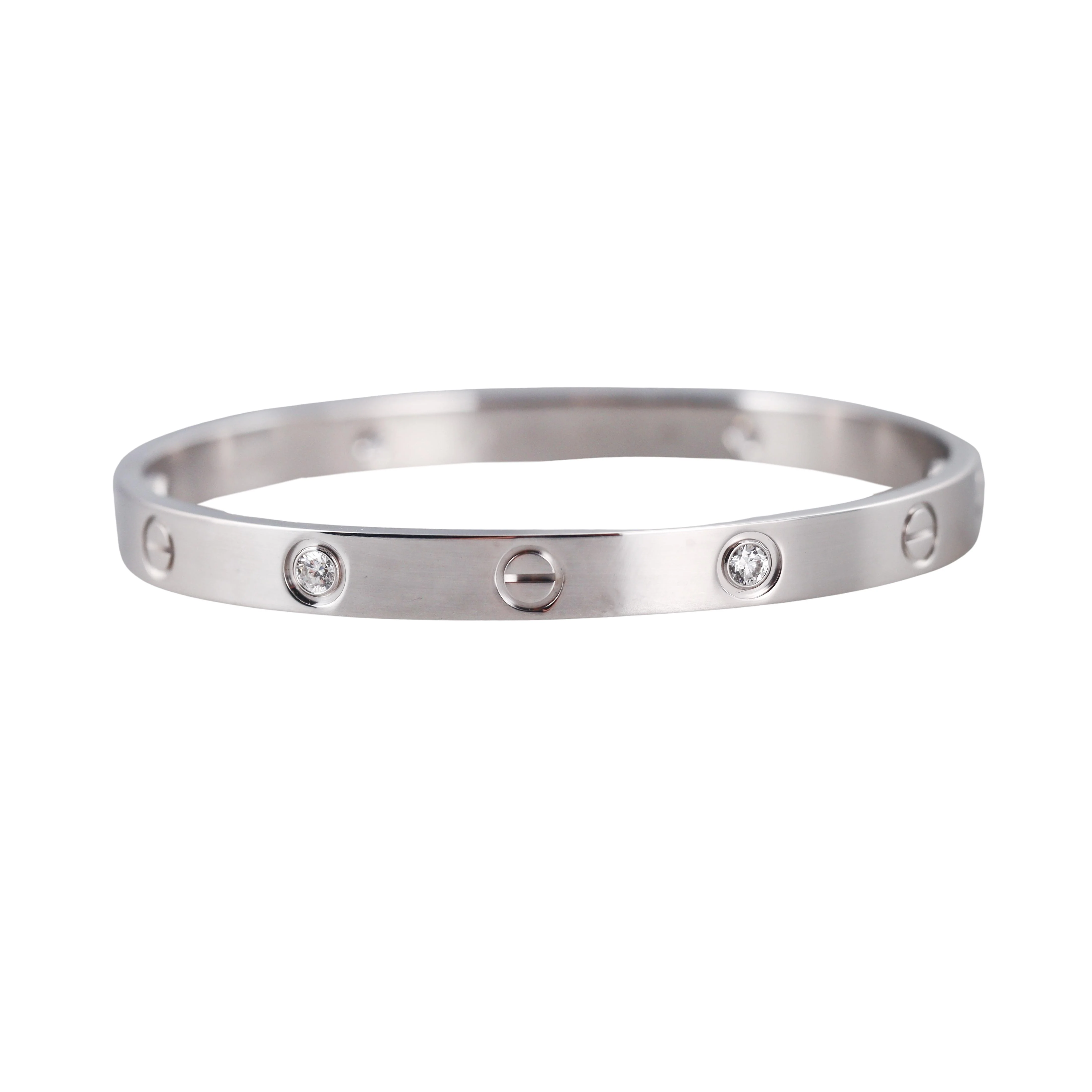 Cartier Love 4 Diamonds White Gold Classic Model Bracelet Size 17