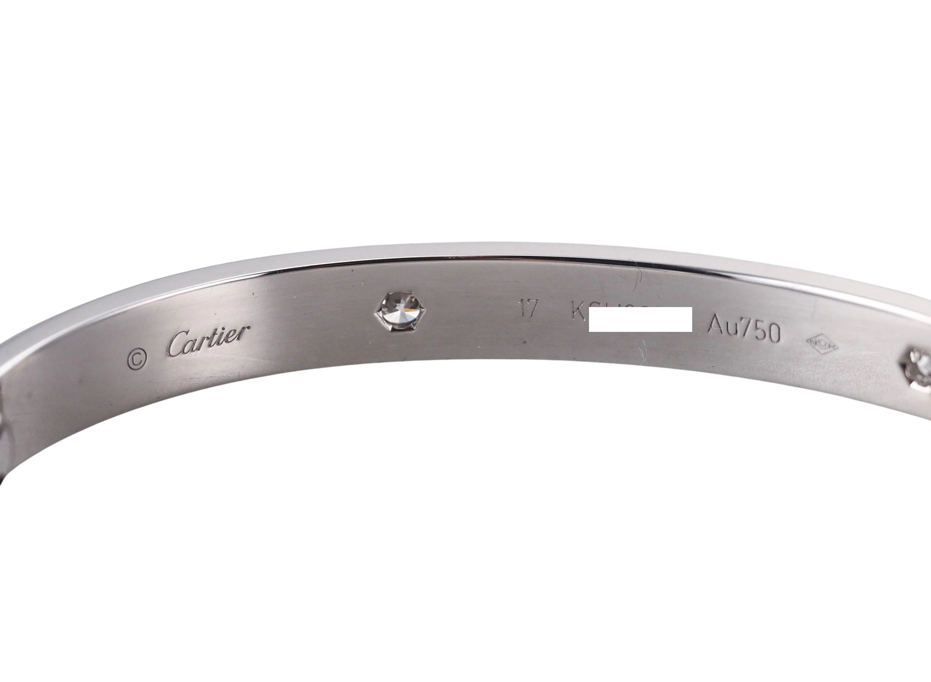Cartier Love 4 Diamonds White Gold Classic Model Bracelet Size 17