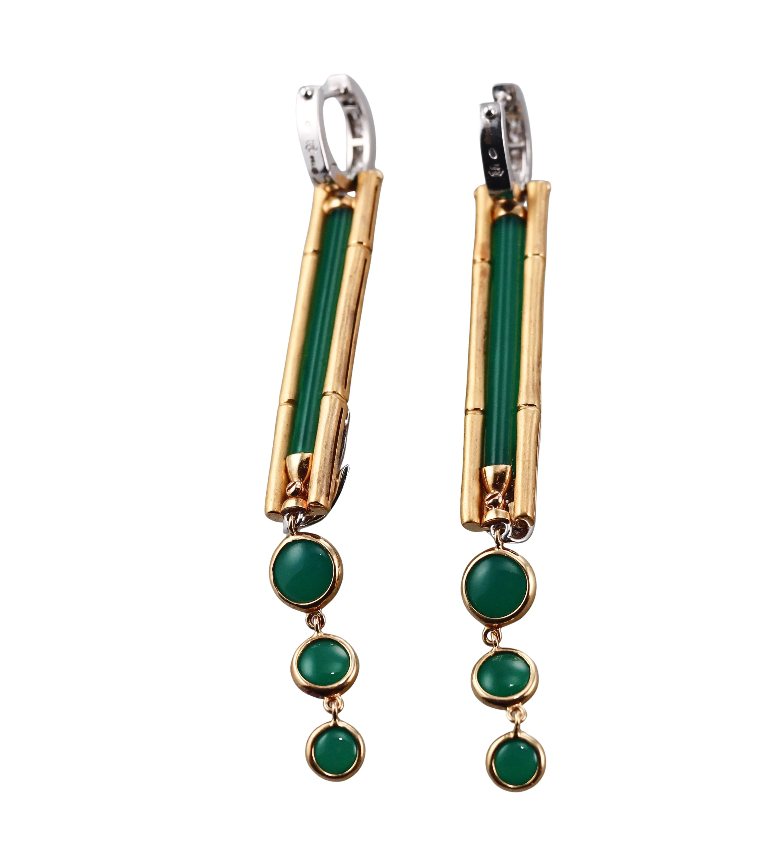 Carrera y Carrera Bamboo Chrysoprase Diamond Gold Drop Earrings