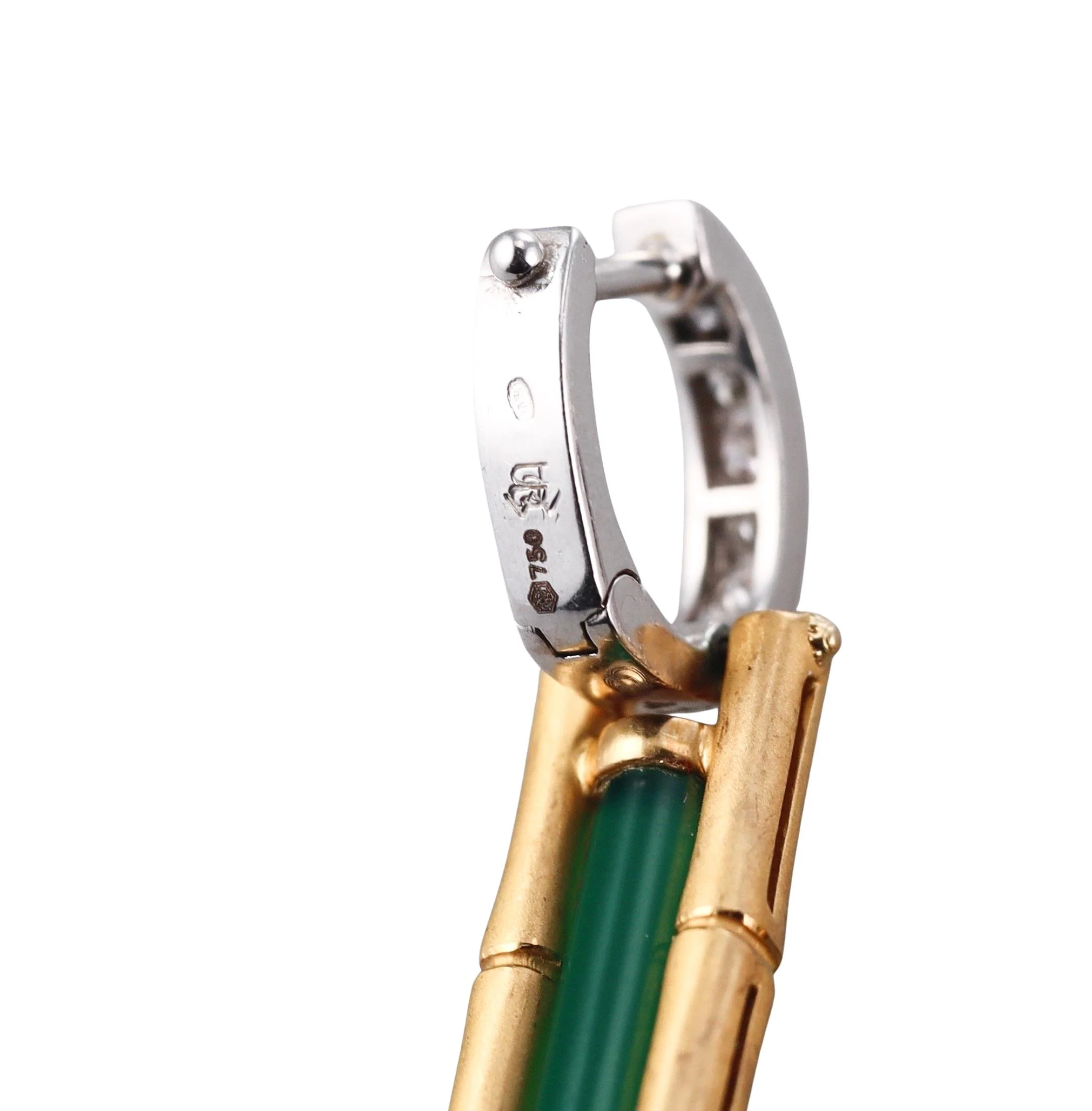Carrera y Carrera Bamboo Chrysoprase Diamond Gold Drop Earrings