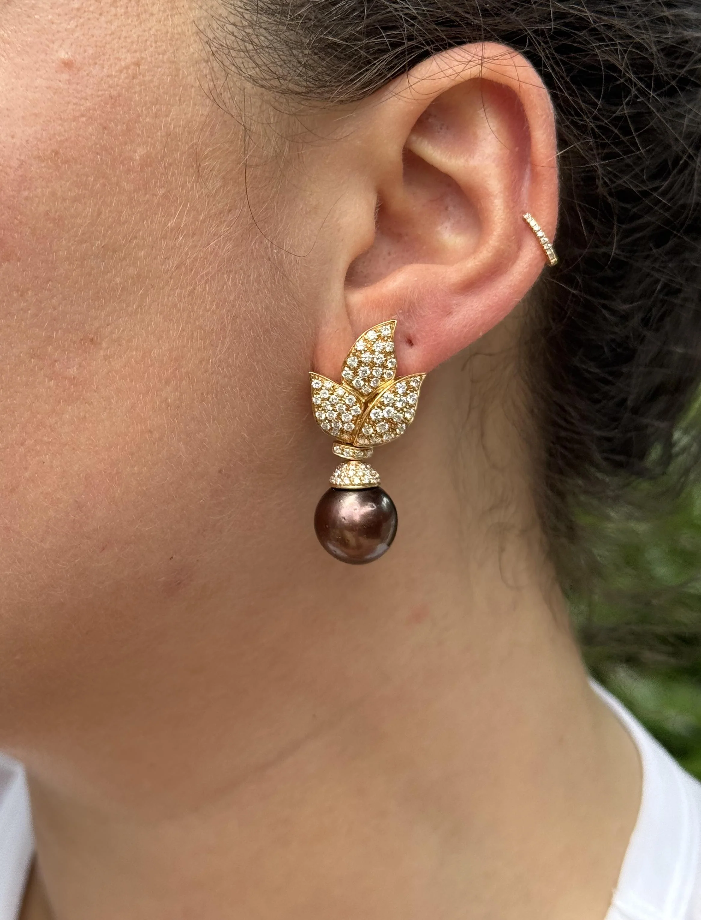Diamond South Sea Pearl Gold Night Day Earrings