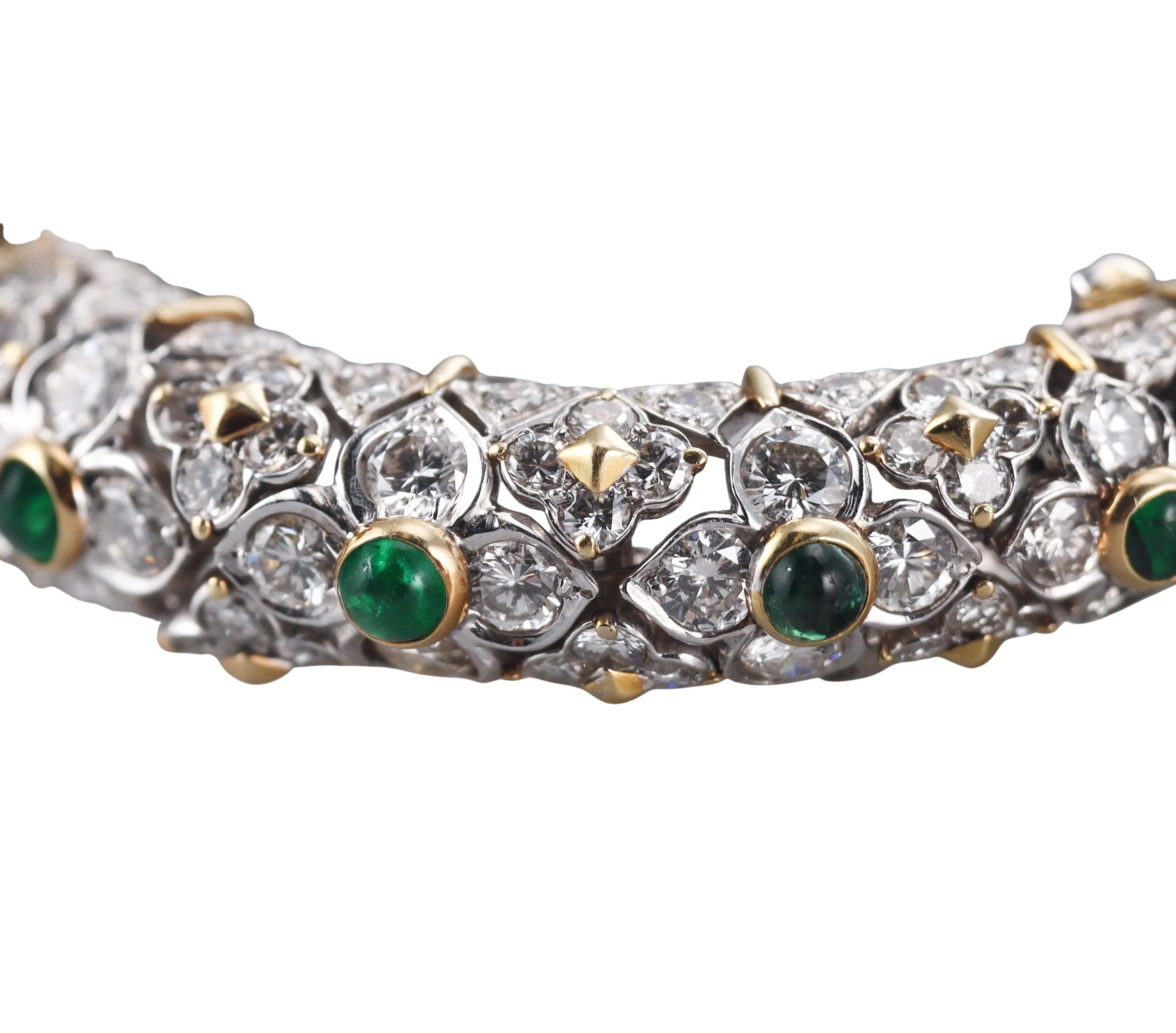 David Webb 27 Carat Diamond Emerald Pearl Gold Platinum Panther Bracelet Watch