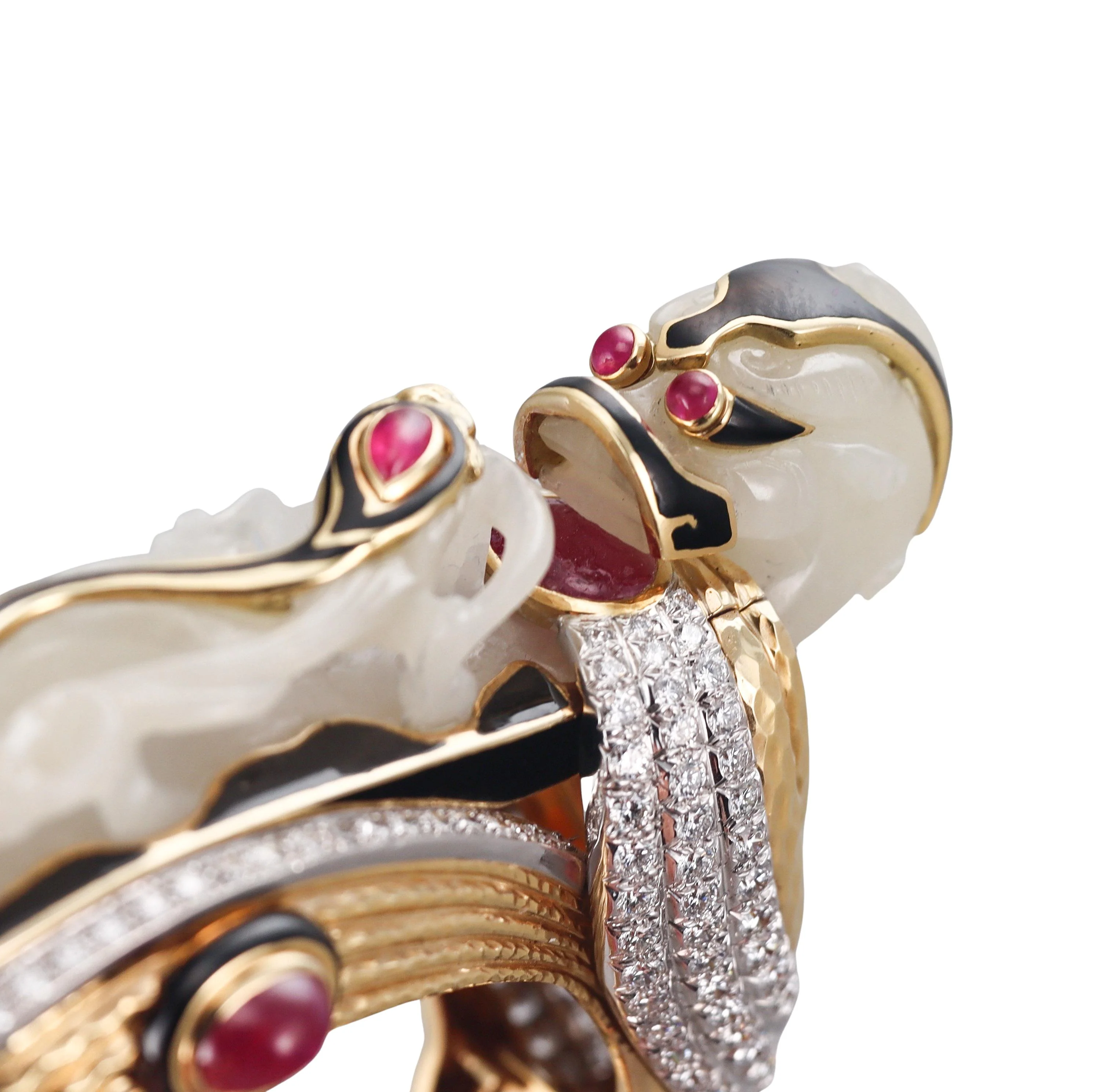 David Webb Carved Jade Diamond Ruby Enamel Gold Platinum Bracelet